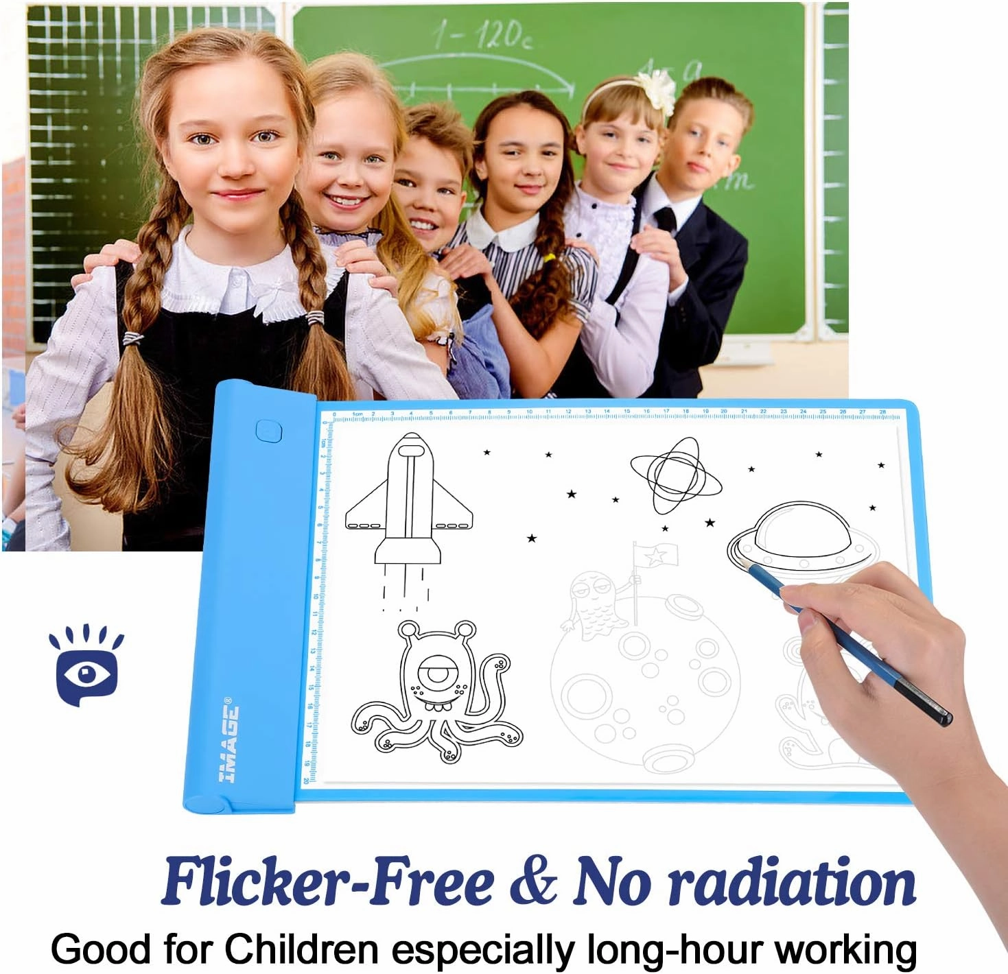 IMAGE Light Up Tracing Pad Blue Drawing Tablet Coloring Board for Kids Children Gift for Boys Girls (Includes 10 Traceable Sheets and Two Clips)