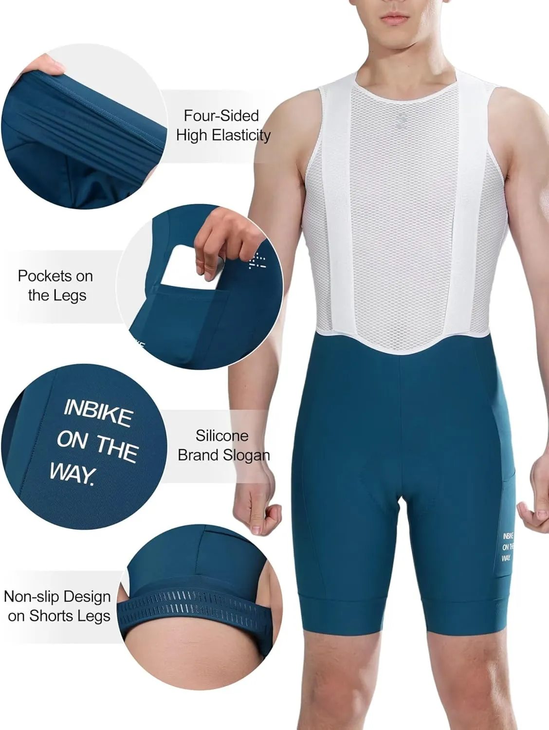 INBIKE Cycling Bib Shorts for Men, 3D Padded Breathable Road Bike Shorts Men, Lightweight Biking Bicycle Bibs with 2 Pockets
