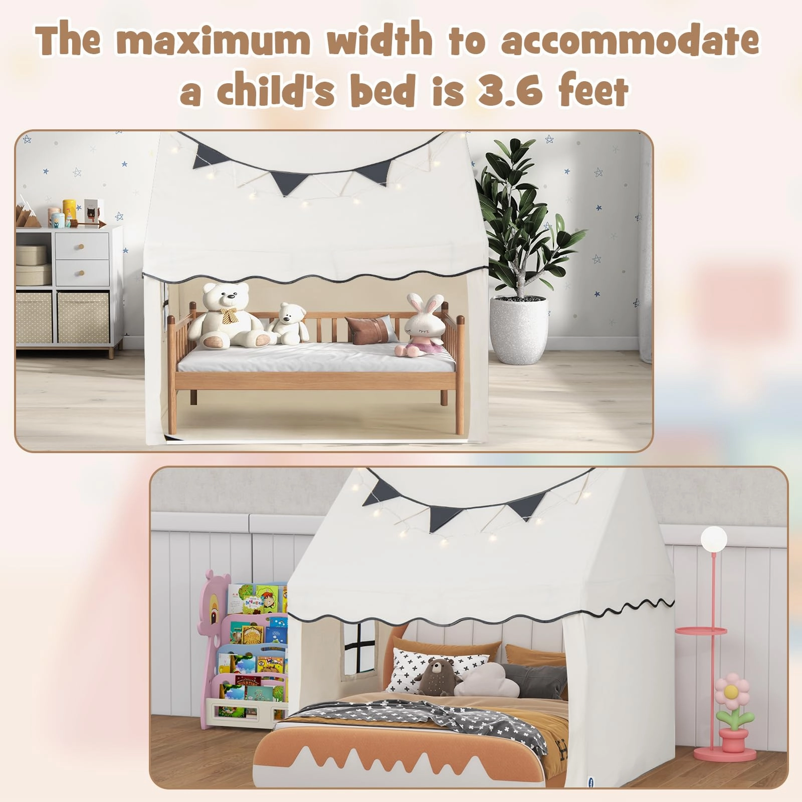 INFANS Kids Play Tent with Washable Mat Star Light Windows, Anti-Trip Large Playhouse Toys, Indoor Outdoor Princess Tents Castle