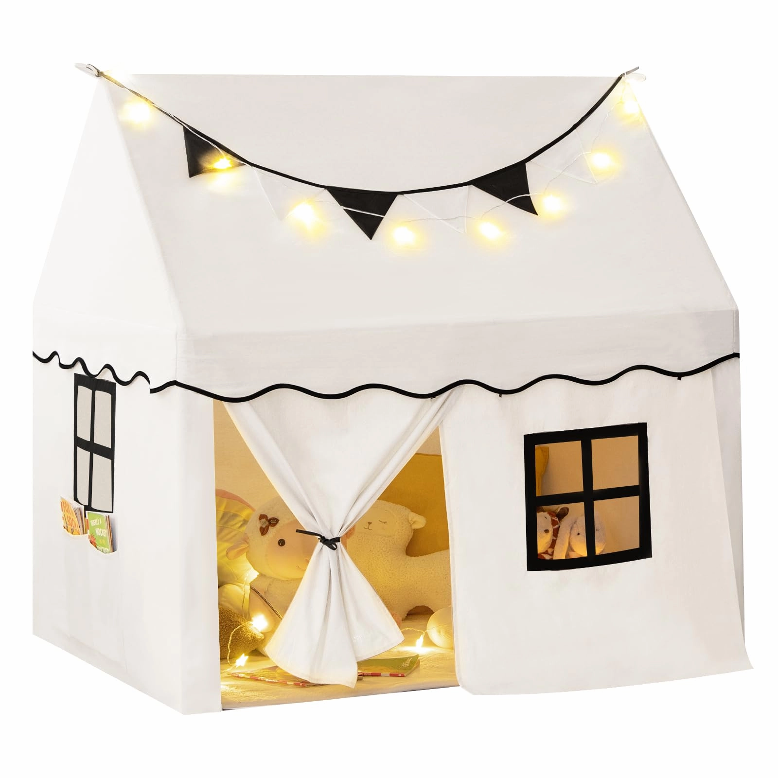 INFANS Kids Play Tent with Washable Mat Star Light Windows, Anti-Trip Large Playhouse Toys, Indoor Outdoor Princess Tents Castle
