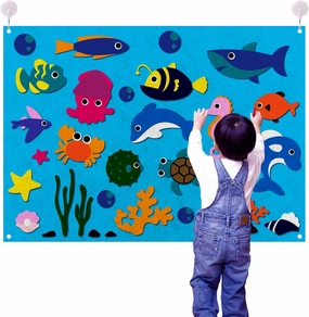 INFUNLY Ocean Felt Board Story Set 30pcs Sea Animal Flannel Felt Board Shark Octopus Figure Play Set Felt Board for Classroom Birthday Gift Early Learning Interactive Play Kits