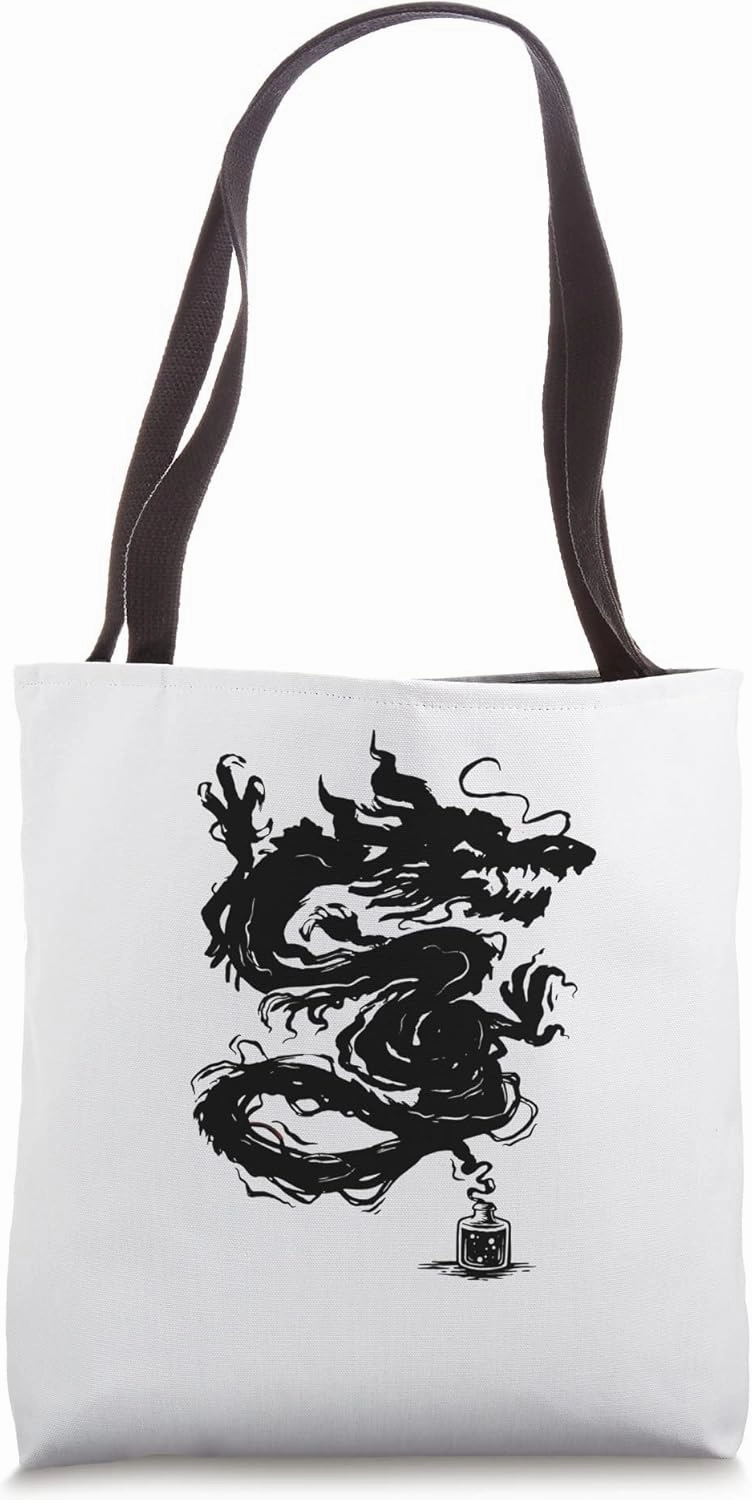 Ink Dragon Japanese Culture Monster Drawing Beast Lizard Tote Bag