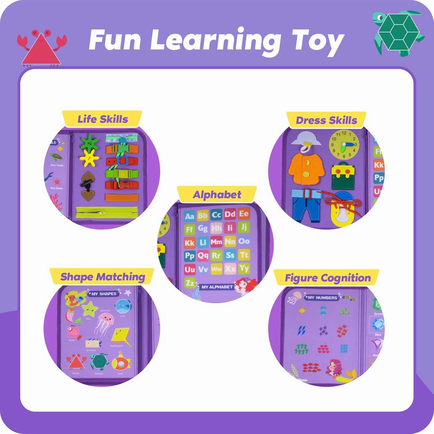 INKLAB Busy Board Montessori Toys for 1 2 3 4 Year Old, Sensory Toys for Toddlers 3 , Montessori Busy Book, First Birthday Gifts for Boys & Girls