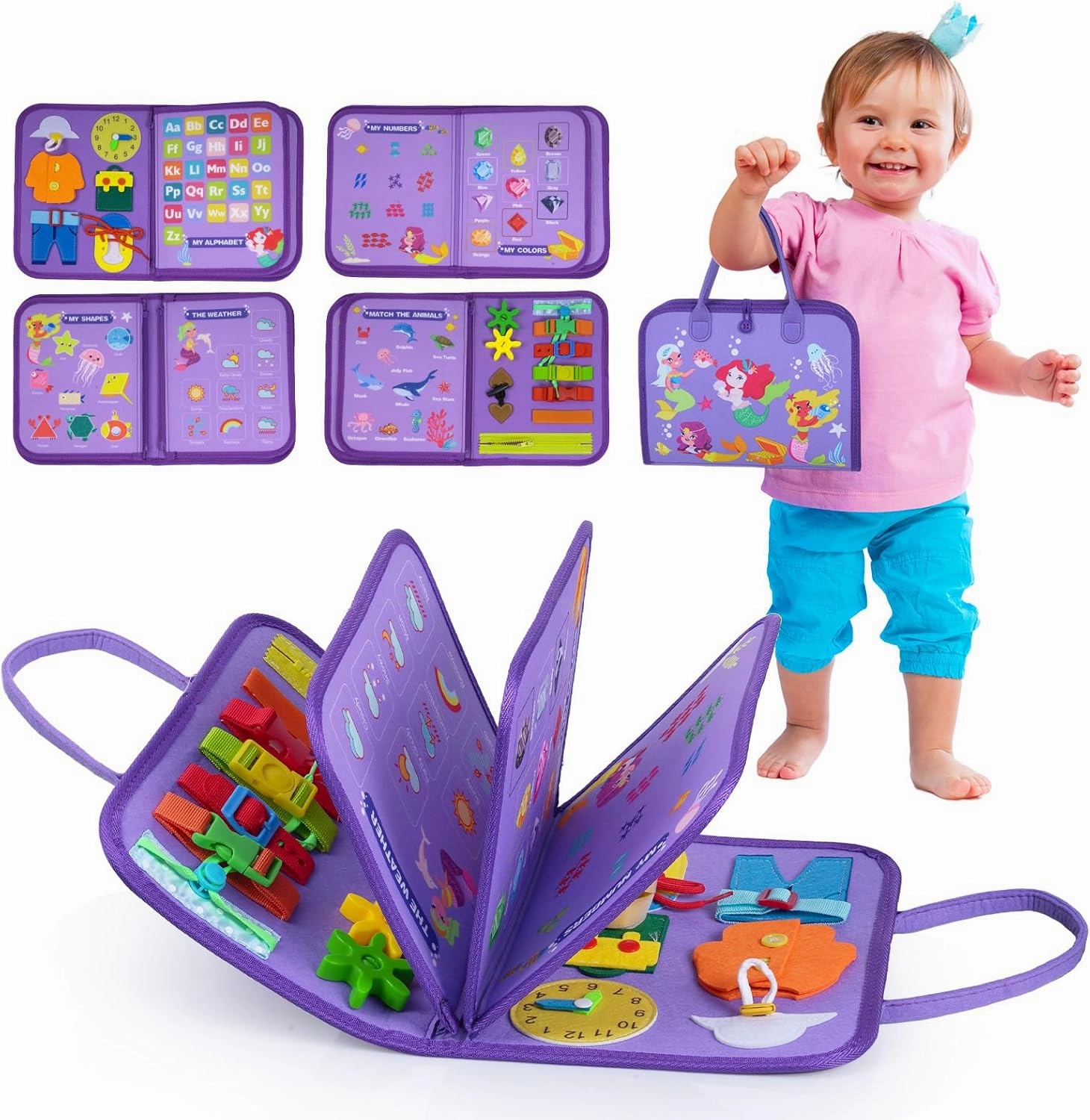 INKLAB Busy Board Montessori Toys for 1 2 3 4 Year Old, Sensory Toys for Toddlers 3 , Montessori Busy Book, First Birthday Gifts for Boys & Girls