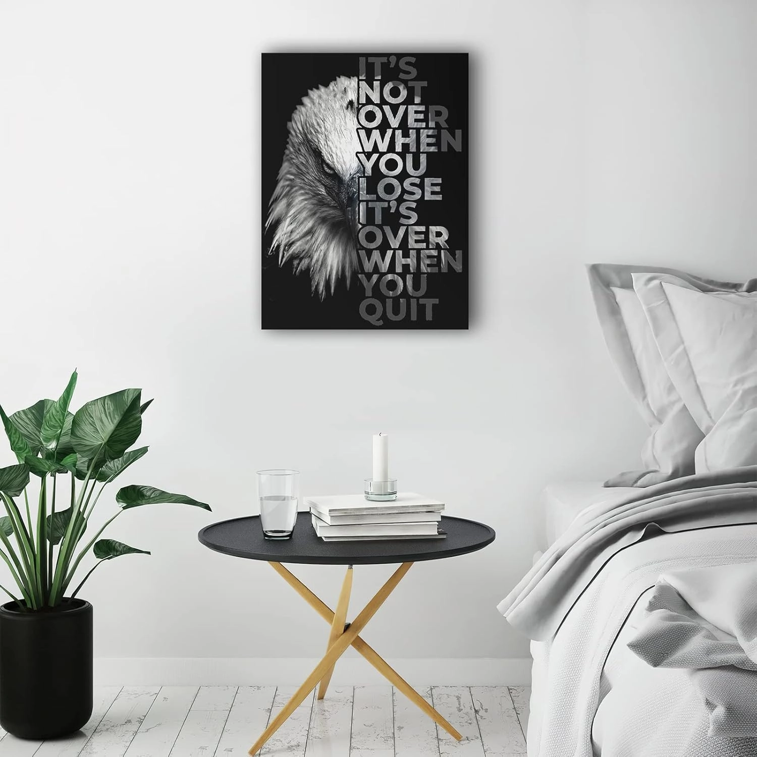 Inspirational Canvas Wall Art Bald Eagle Pictures Wall Decor Black and White Bald Eagle Painting Motivational Wall Art for Bedroom Bathroom Living Room Artwork Framed 12"x16"