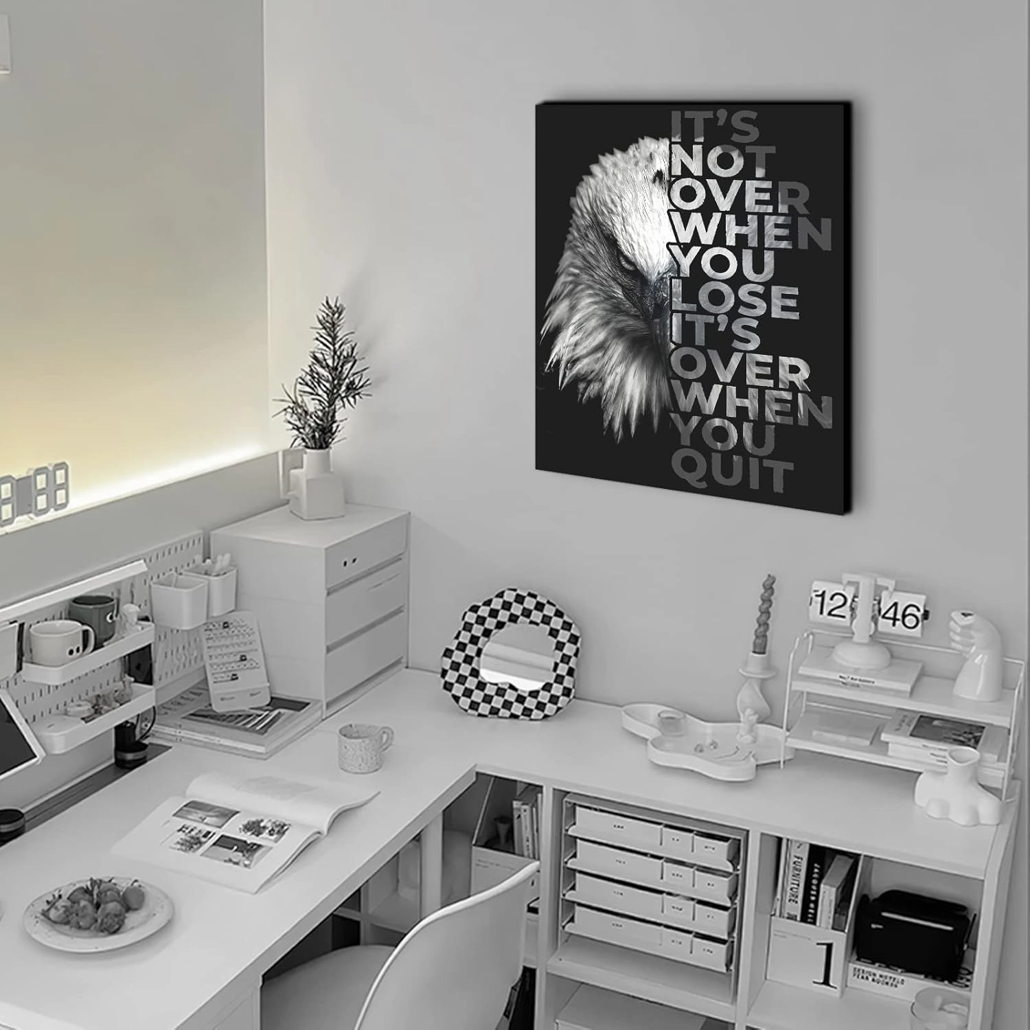 Inspirational Canvas Wall Art Bald Eagle Pictures Wall Decor Black and White Bald Eagle Painting Motivational Wall Art for Bedroom Bathroom Living Room Artwork Framed 12"x16"