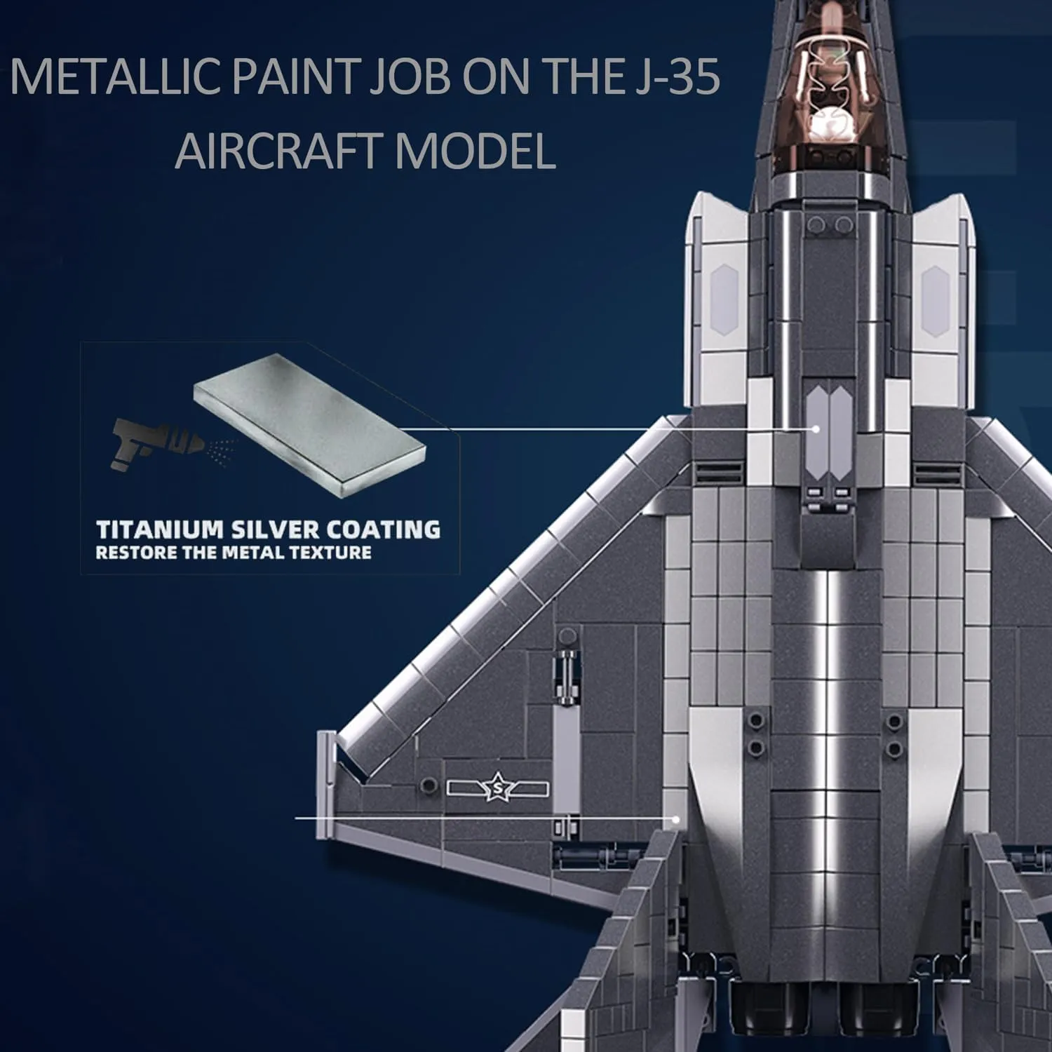 J-35 Fighter Aircraft Building Kit - 1:44 Scale, 838 PCS Military Army Toy Set with 1 Toy Soldier & Display Stand - Ideal Gift for Teens & Adults