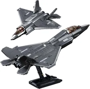 J-35 Fighter Aircraft Building Kit - 1:44 Scale, 838 PCS Military Army Toy Set with 1 Toy Soldier & Display Stand - Ideal Gift for Teens & Adults
