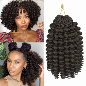 Jamaican Bounce Curly Crochet Hair 8 Inch 5 Packs Wand Curl Crochet Hair Braids Dark Brown Short Curly Braiding Hair Extensions For Black Women (8inch, color 4)