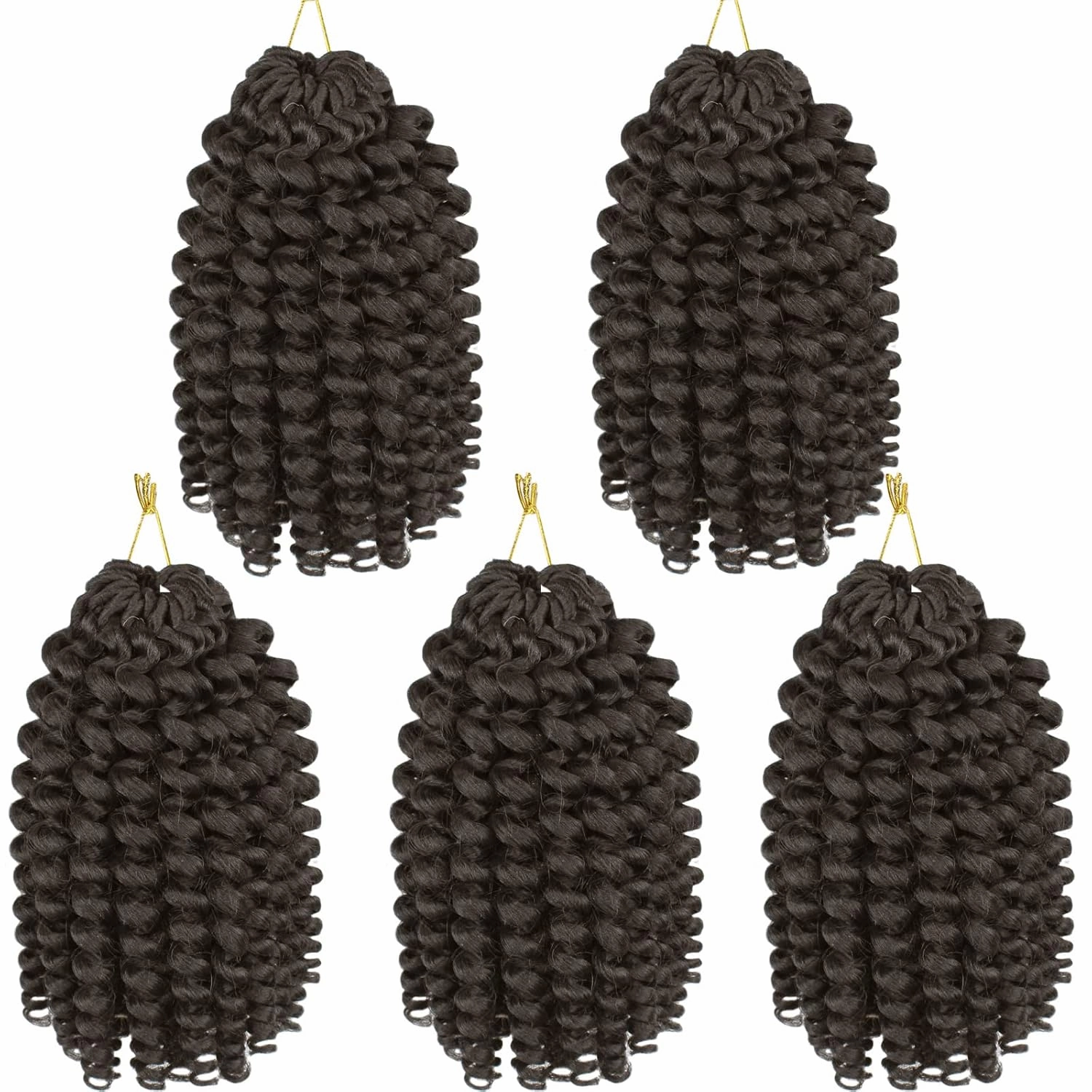 Jamaican Bounce Curly Crochet Hair 8 Inch 5 Packs Wand Curl Crochet Hair Braids Dark Brown Short Curly Braiding Hair Extensions For Black Women (8inch, color 4)