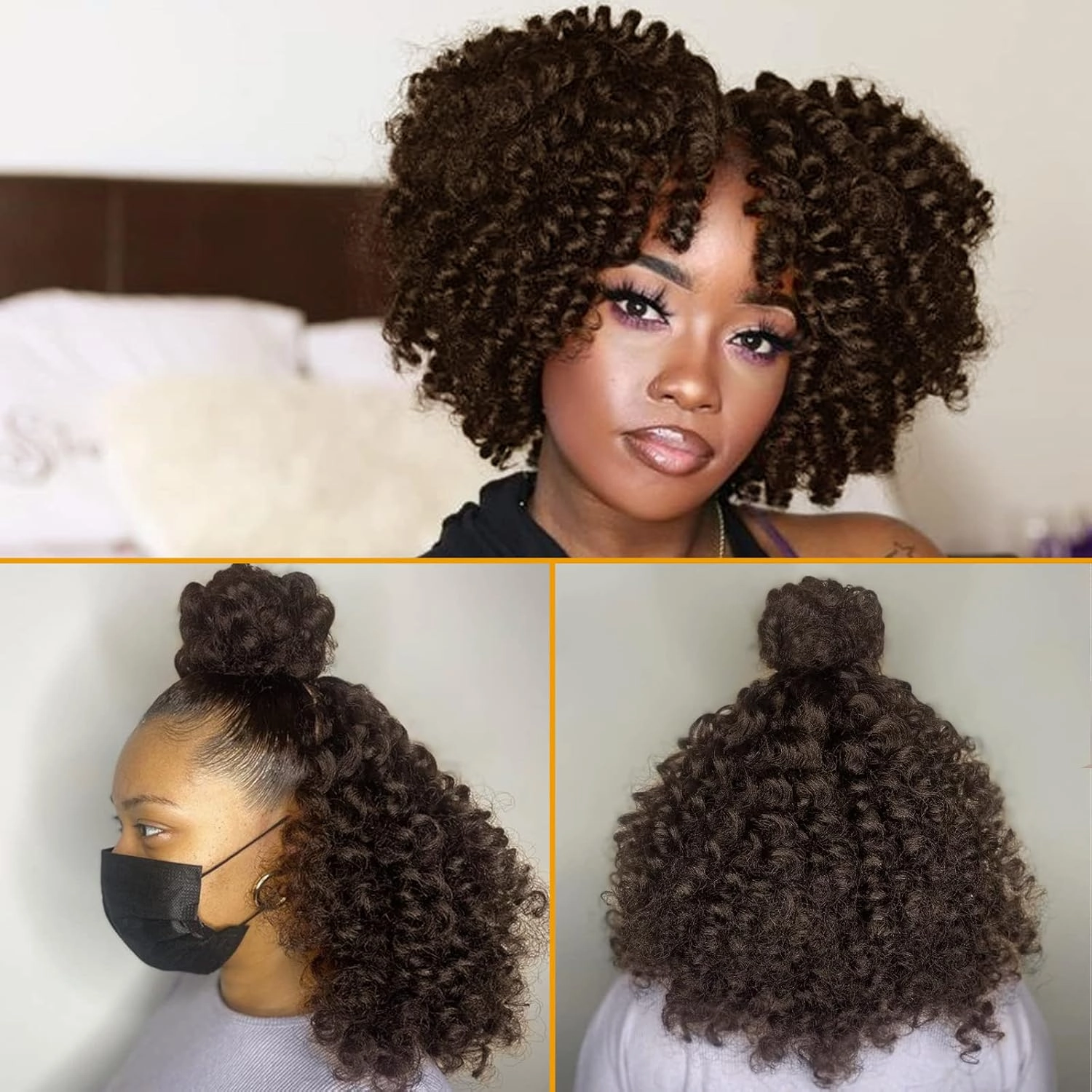 Jamaican Bounce Curly Crochet Hair 8 Inch 5 Packs Wand Curl Crochet Hair Braids Dark Brown Short Curly Braiding Hair Extensions For Black Women (8inch, color 4)