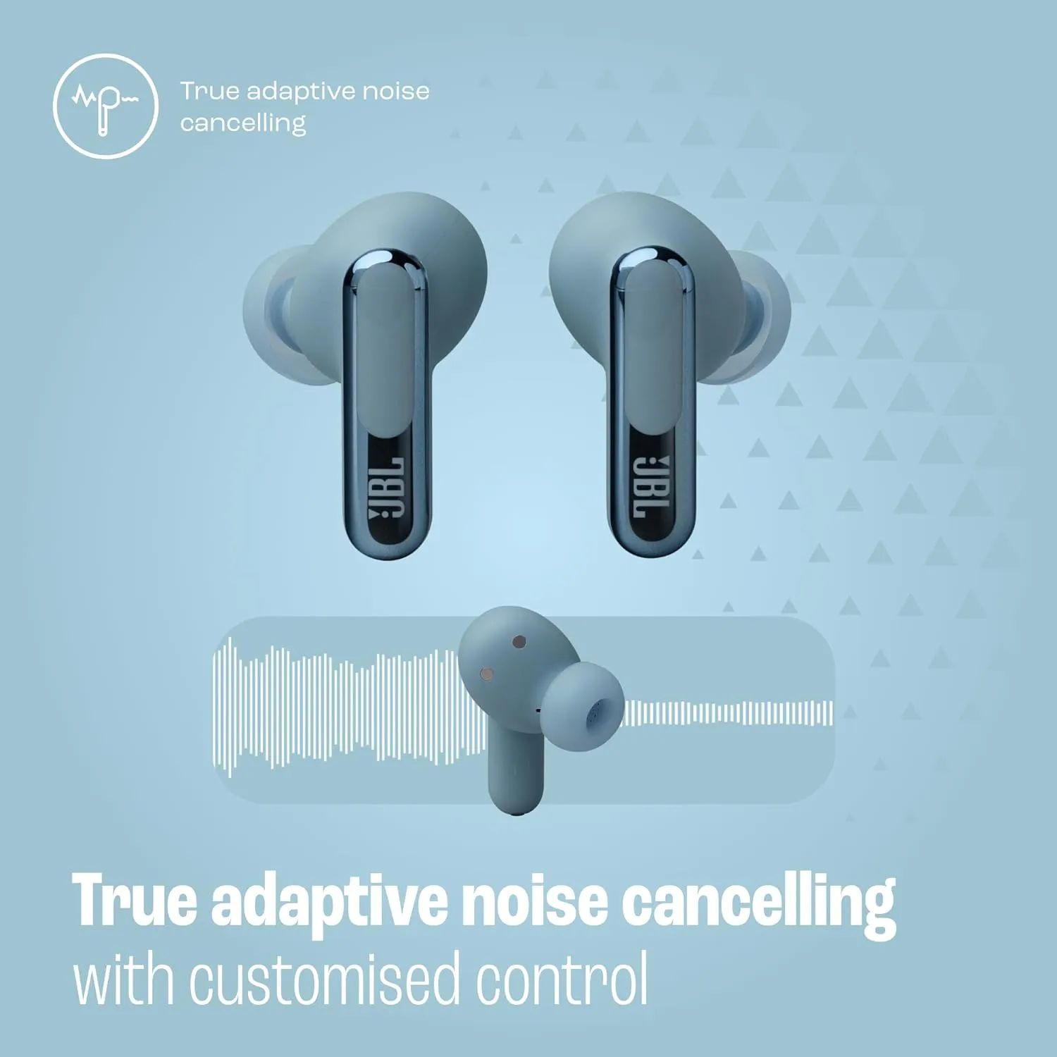 JBL Live Beam 3 - True Wireless Noise-Cancelling Closed-Stick Earbuds, 48Hrs Total Playback, Wireless Charging, 6 Mics for Perfect Calls, Multi-Point Connection, IP55 Waterproof and dustproof (Blue)