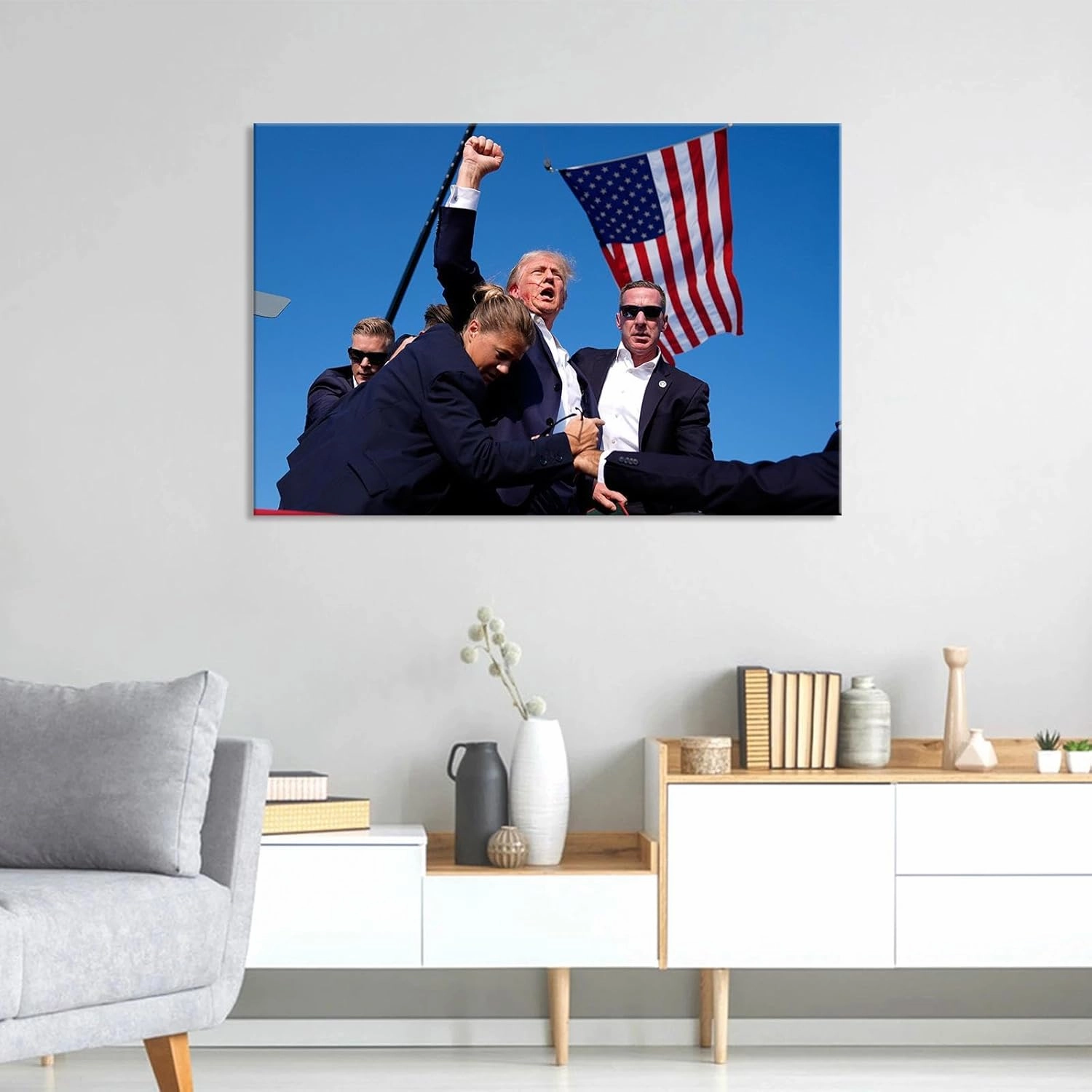 JGGXHM Decor Donald Trump Assassination Attempt Fight Picture on Stretched Canvas Wall Art, Ready to Hang! 40x60cm/16x24inch, Inner Frame