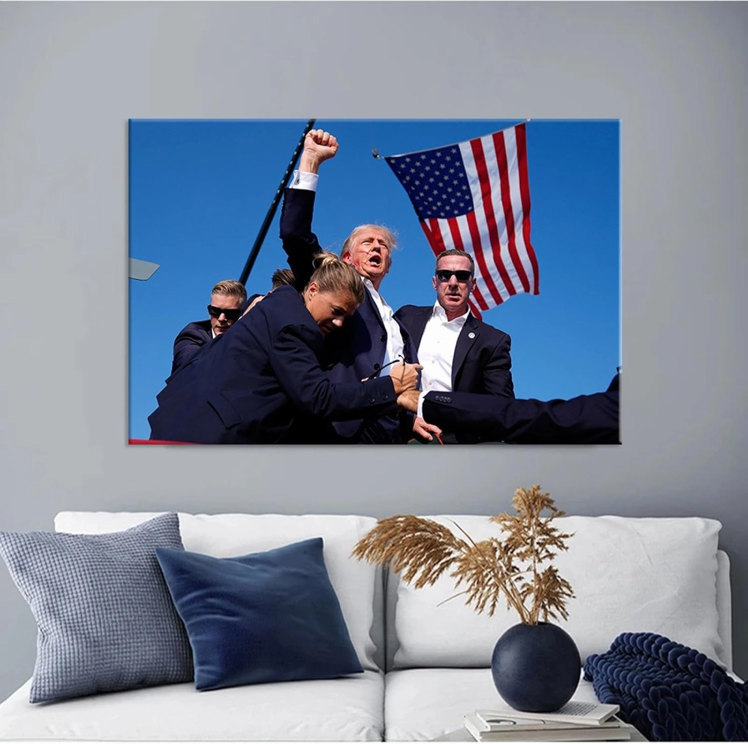 JGGXHM Decor Donald Trump Assassination Attempt Fight Picture on Stretched Canvas Wall Art, Ready to Hang! 40x60cm/16x24inch, Inner Frame