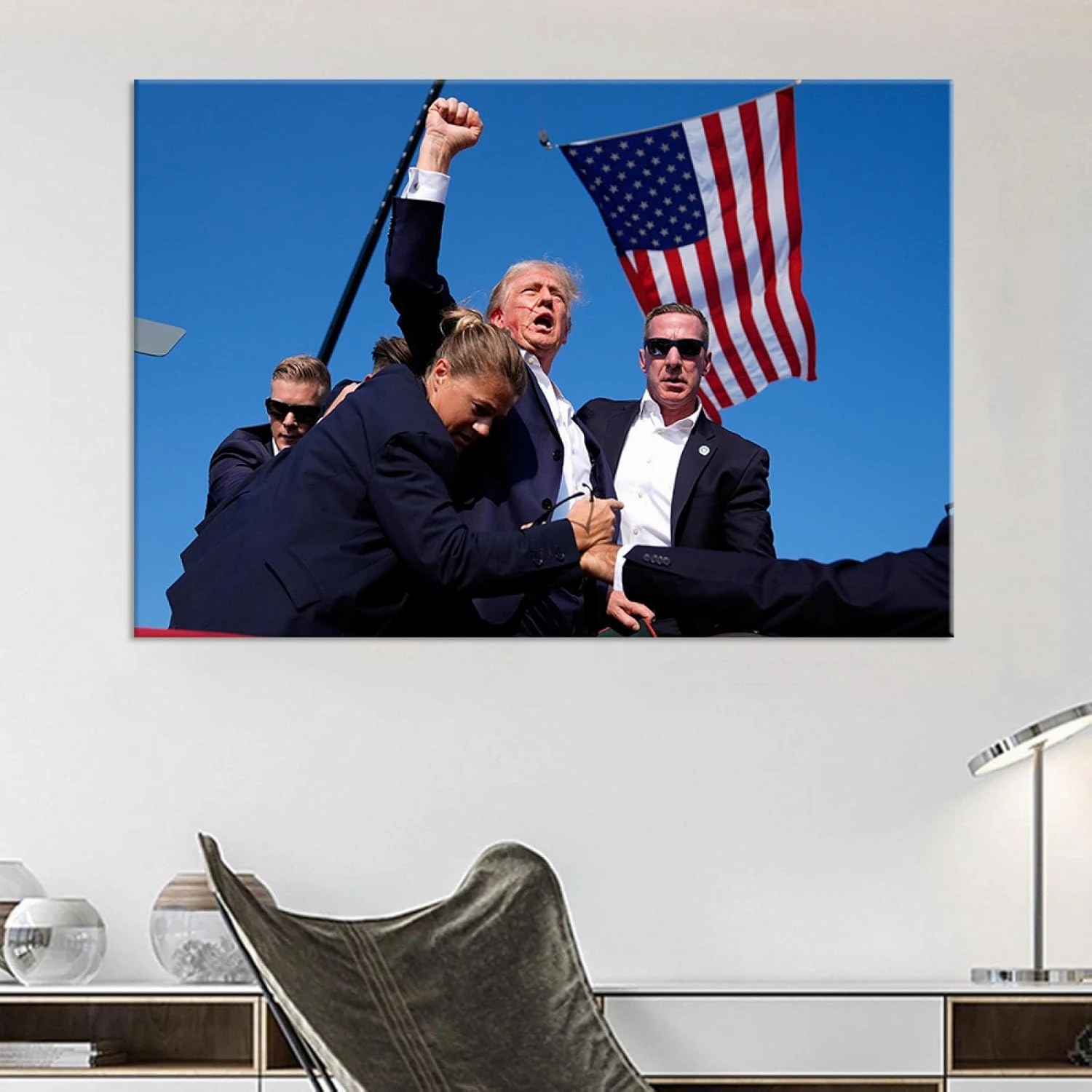JGGXHM Decor Donald Trump Assassination Attempt Fight Picture on Stretched Canvas Wall Art, Ready to Hang! 40x60cm/16x24inch, Inner Frame