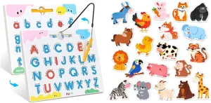 JoyCat Wooden Fridge Magnets for Kids   Magnetic Letter Tracing Board, 2-in-1 Double-Sided ABC Magnets for Kids Ages 3-5, Uppercase & Lowercase Letter Writing Practice