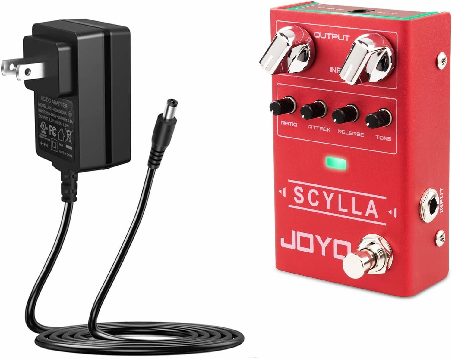 JOYO Bass Guitar Pedals Compressor Effect Pedal (SCYLLA R-27) Bundle with JOYO DC 9V 500mA Guitar Pedal Power Supply Adapter