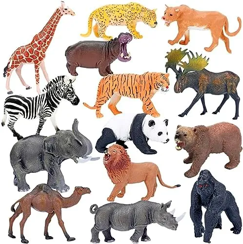 Jumbo Safari Animal Figures Set, 12 Realistic Jungle Zoo Toys, Elephant, Giraffe, Lion, Tiger, Gorilla for Kids Toddlers