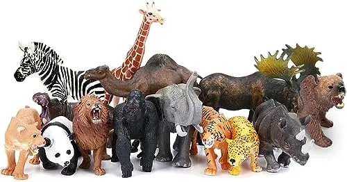 Jumbo Safari Animal Figures Set, 12 Realistic Jungle Zoo Toys, Elephant, Giraffe, Lion, Tiger, Gorilla for Kids Toddlers