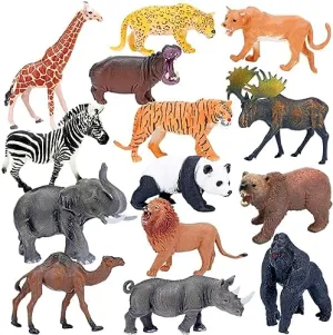 Jumbo Safari Animal Figures Set, 12 Realistic Jungle Zoo Toys, Elephant, Giraffe, Lion, Tiger, Gorilla for Kids Toddlers