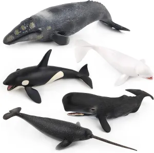 Jumbo Sperm Whale Toy Figure Set 5PCS Sea Creatures Toys for Kids Narwhal Shark Figurine Killer Whale Toys Beluga Model Educational Science Shark Boy Birthday Gift