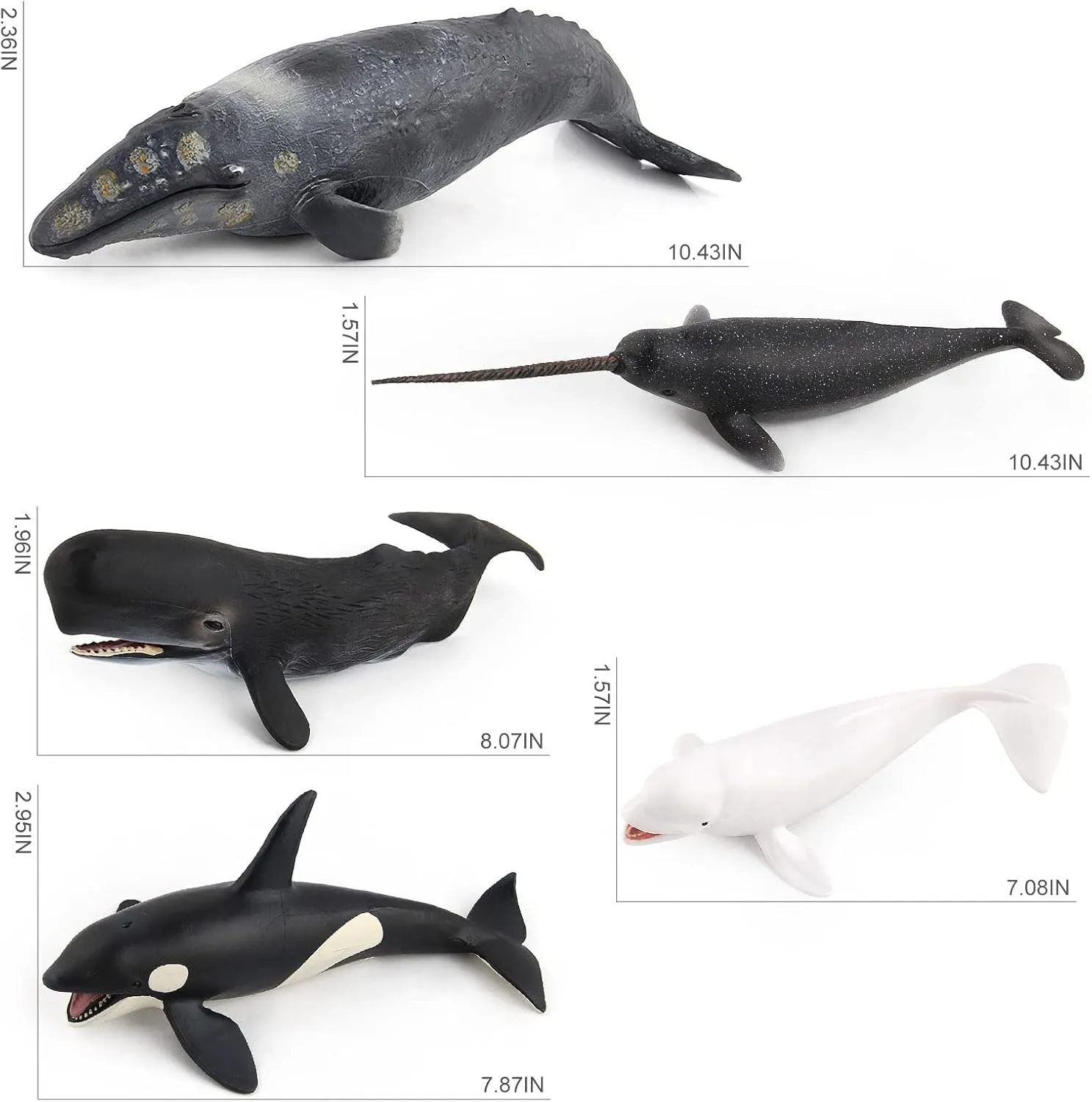 Jumbo Sperm Whale Toy Figure Set 5PCS Sea Creatures Toys for Kids Narwhal Shark Figurine Killer Whale Toys Beluga Model Educational Science Shark Boy Birthday Gift