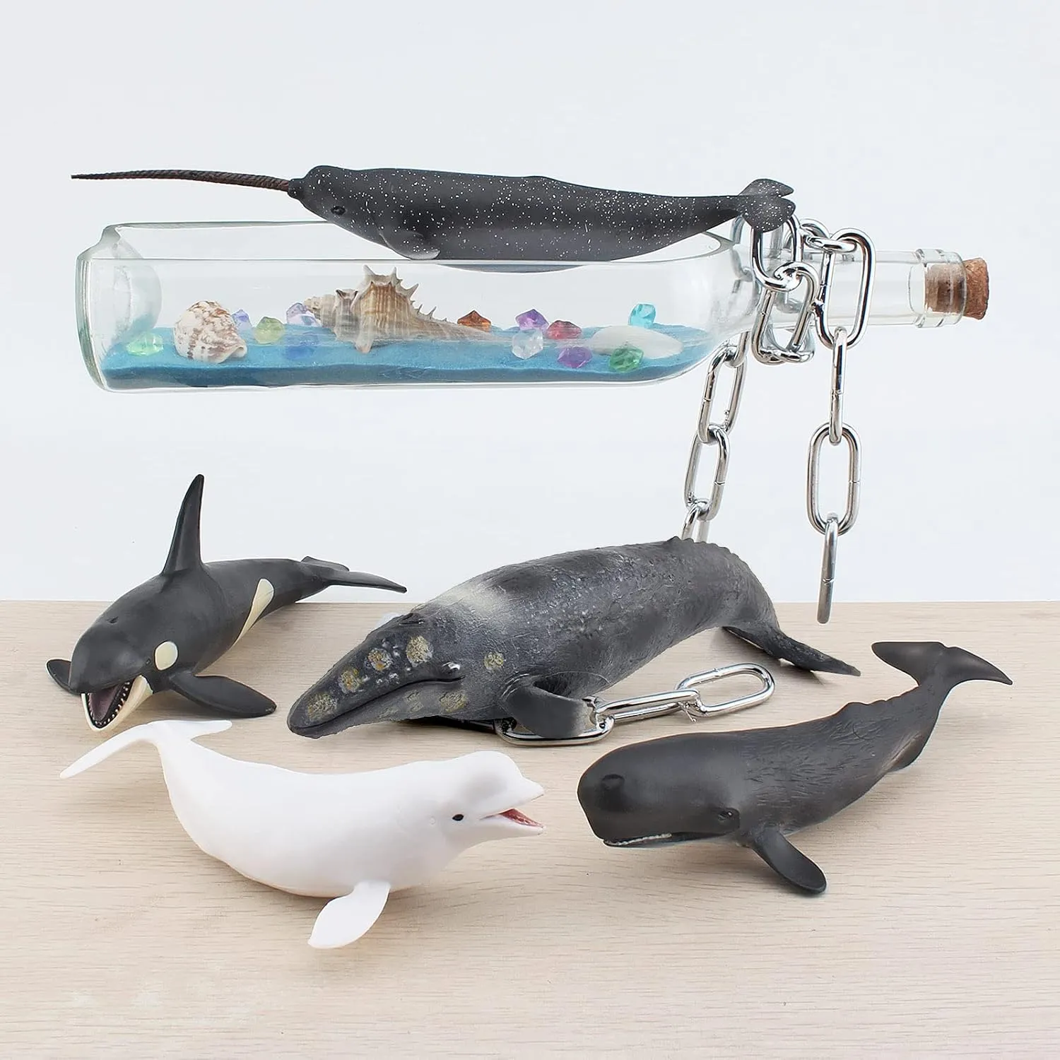 Jumbo Sperm Whale Toy Figure Set 5PCS Sea Creatures Toys for Kids Narwhal Shark Figurine Killer Whale Toys Beluga Model Educational Science Shark Boy Birthday Gift