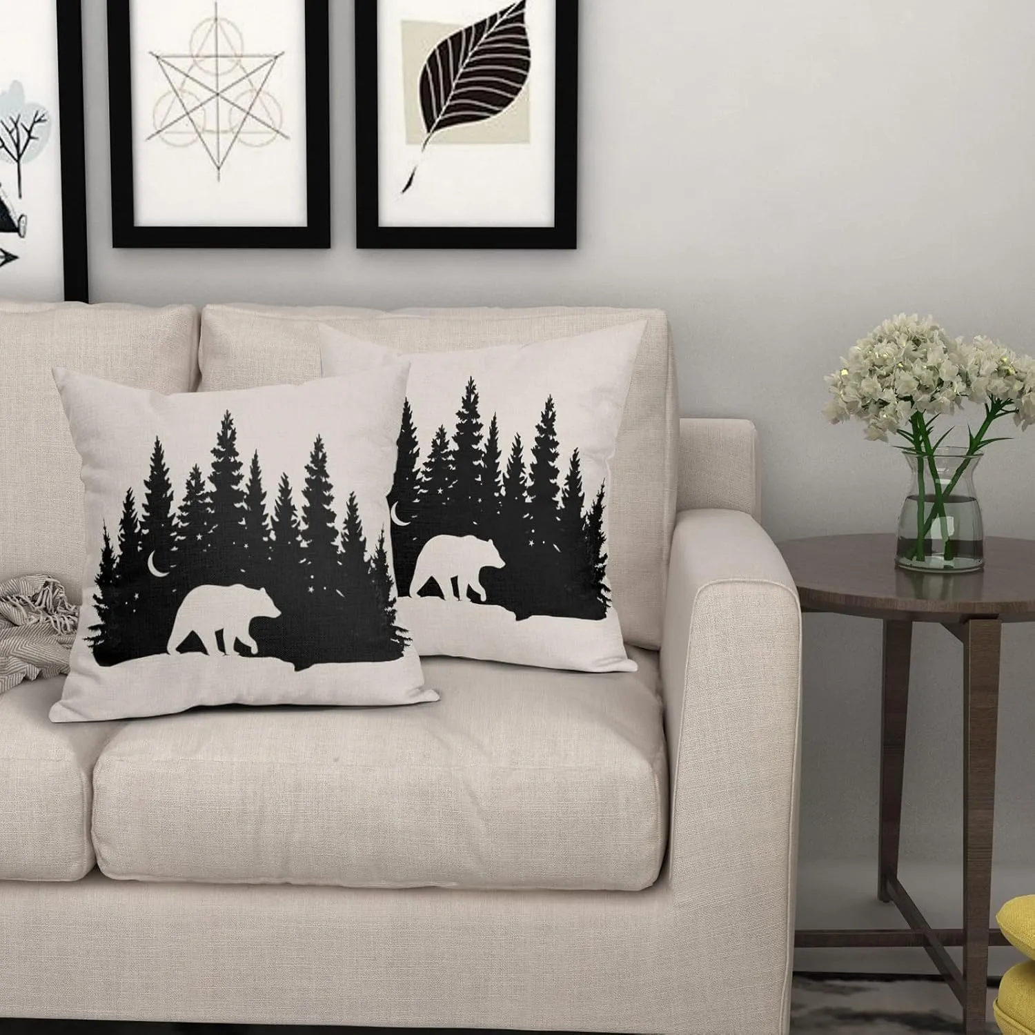 Kawani Bear Black Pillow Covers 18X18 in Cabin Rustic Bear Crossing Forest Decorative Couch Pillow Cases with Zipper Set of 2 Home Decor for Living Room Bedroom Bed Cushion Outdoor