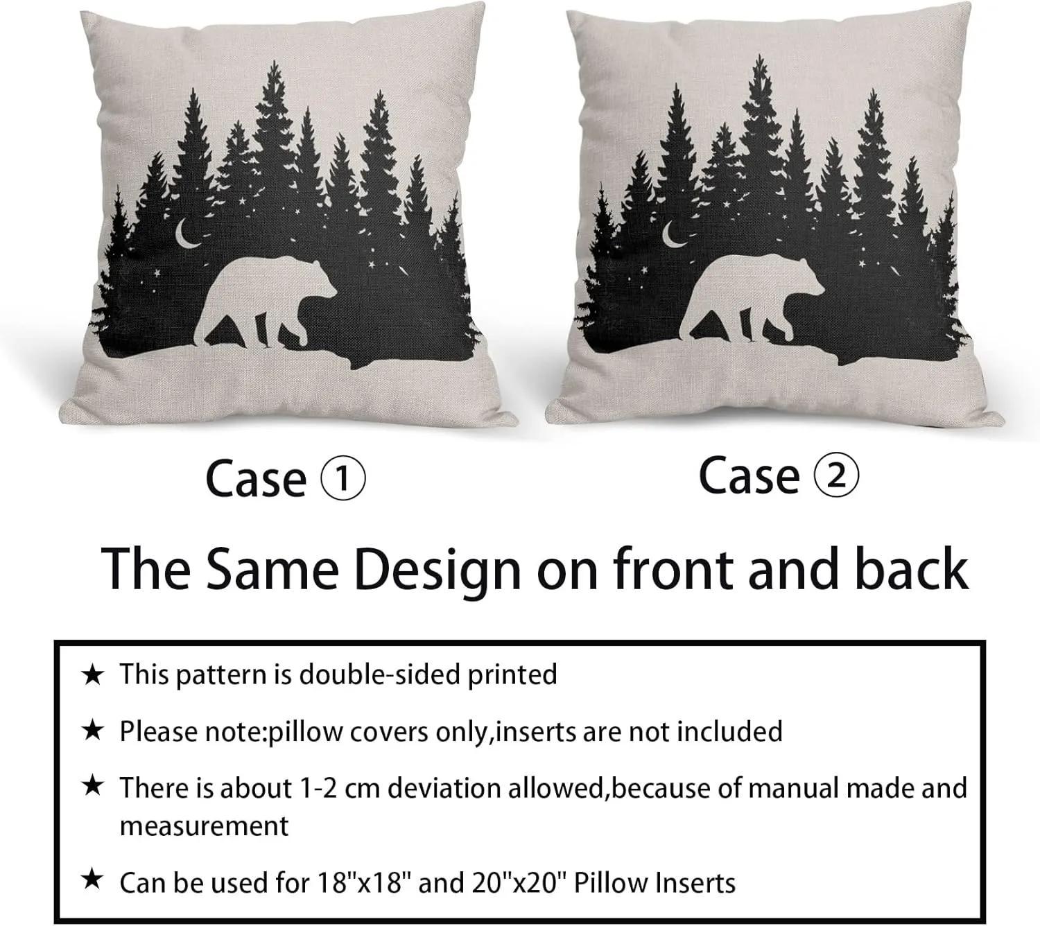 Kawani Bear Black Pillow Covers 18X18 in Cabin Rustic Bear Crossing Forest Decorative Couch Pillow Cases with Zipper Set of 2 Home Decor for Living Room Bedroom Bed Cushion Outdoor
