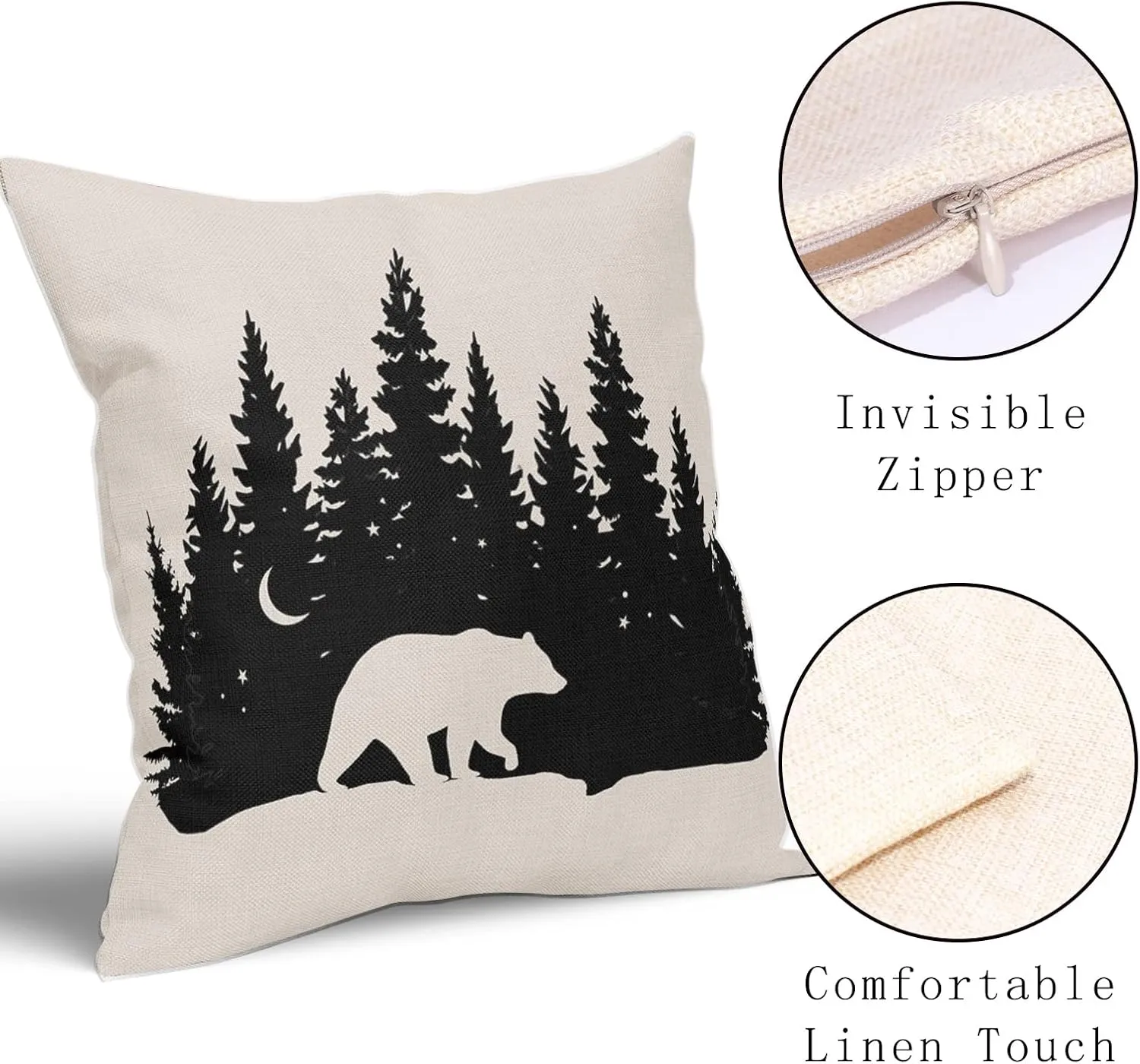 Kawani Bear Black Pillow Covers 18X18 in Cabin Rustic Bear Crossing Forest Decorative Couch Pillow Cases with Zipper Set of 2 Home Decor for Living Room Bedroom Bed Cushion Outdoor
