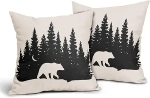Kawani Bear Black Pillow Covers 18X18 in Cabin Rustic Bear Crossing Forest Decorative Couch Pillow Cases with Zipper Set of 2 Home Decor for Living Room Bedroom Bed Cushion Outdoor