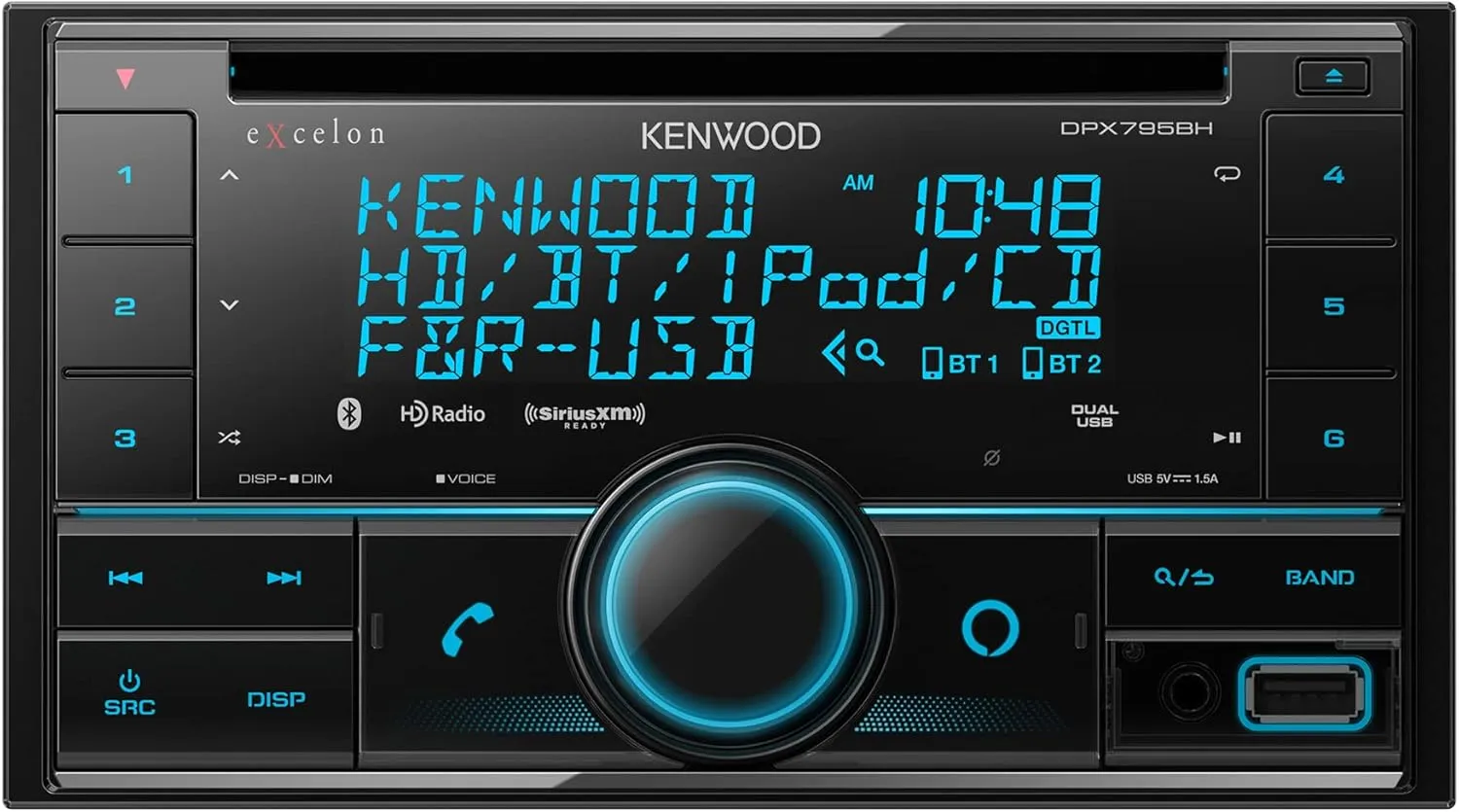 Kenwood Excelon DPX795BH Double DIN Bluetooth in-Dash Car Stereo CD Receiver with Amazon Alexa Compatibility