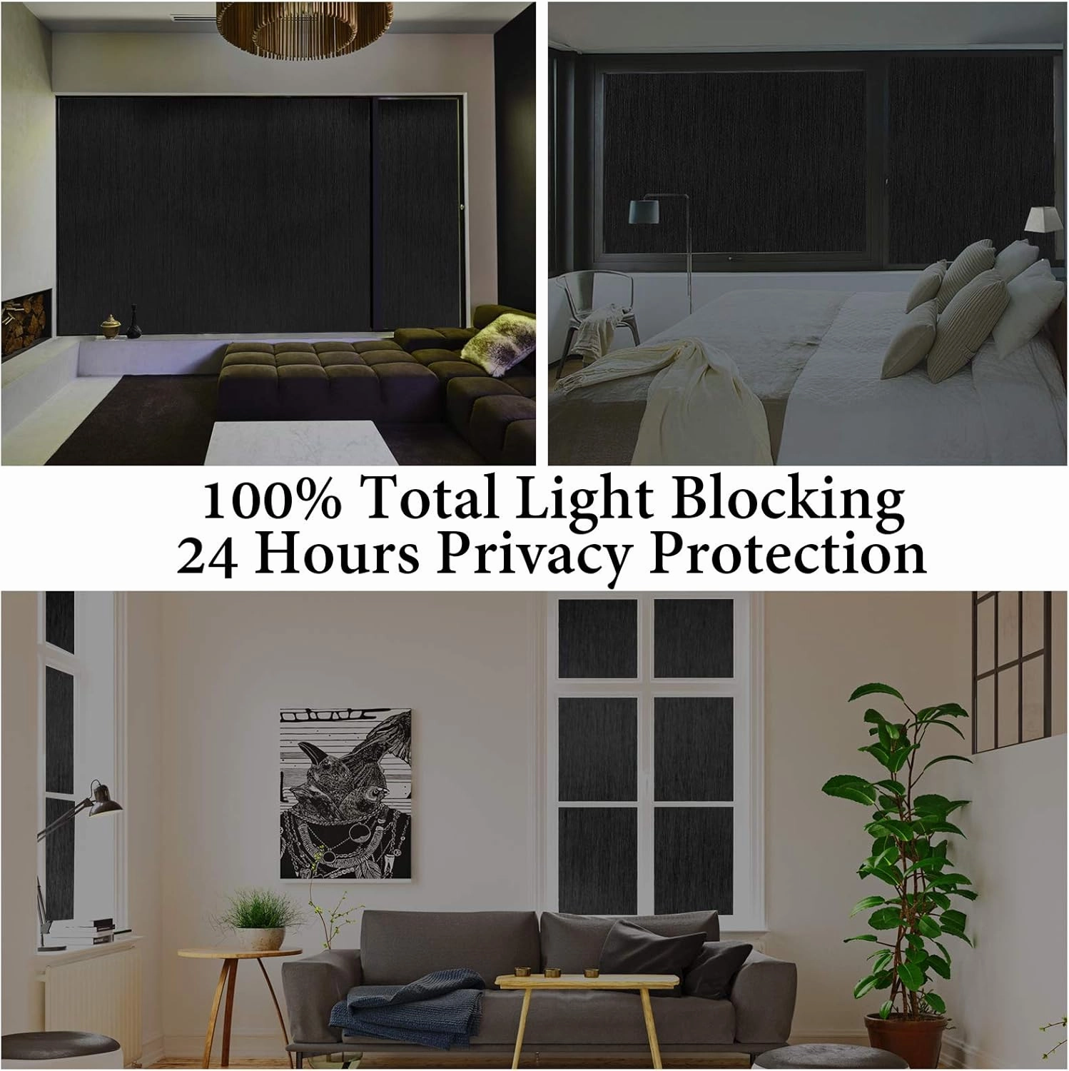 KESPEN Total Blackout Window Film Privacy Static Cling, 100% Light Blocking Anti-UV Room Darkening Glass Tint, Heat Control Reusable Door Cover for Day Sleeping with Grid Line,35.4 Inch X 6.5 Feet