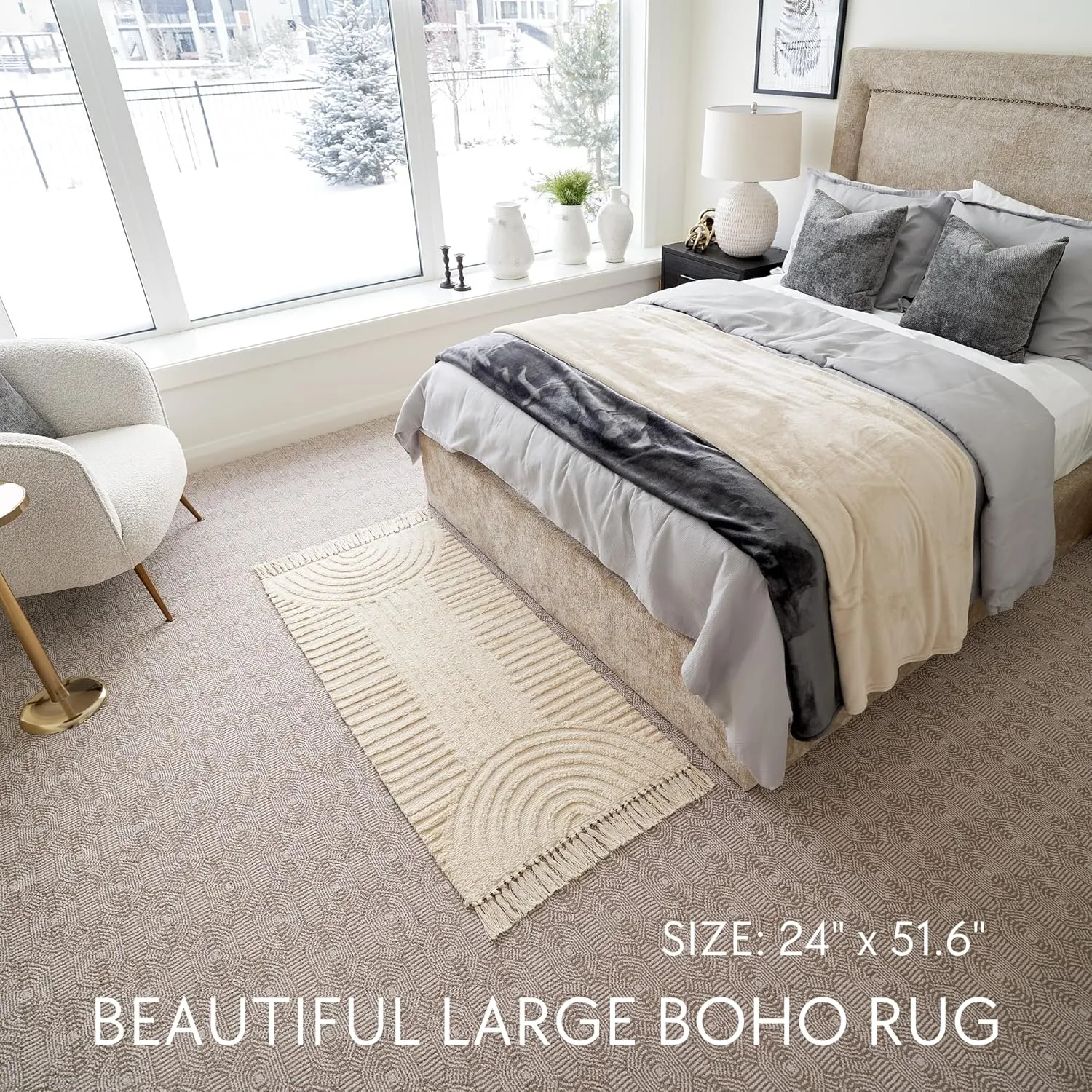 KIBAGA Boho Bathroom Rug with Tassels - Soft, Washable, Non-Slip Cotton Mat - Perfect 2x4.3 ft. Size to Enhance Modern Home Decor
