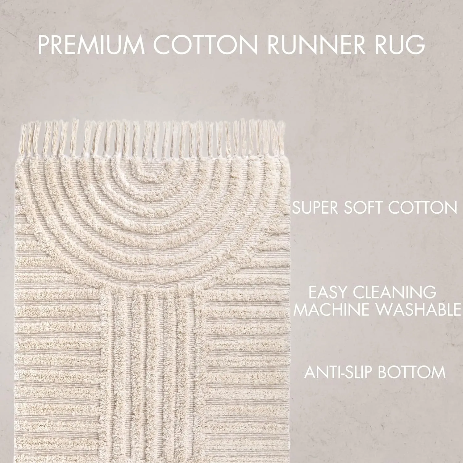 KIBAGA Boho Bathroom Rug with Tassels - Soft, Washable, Non-Slip Cotton Mat - Perfect 2x4.3 ft. Size to Enhance Modern Home Decor