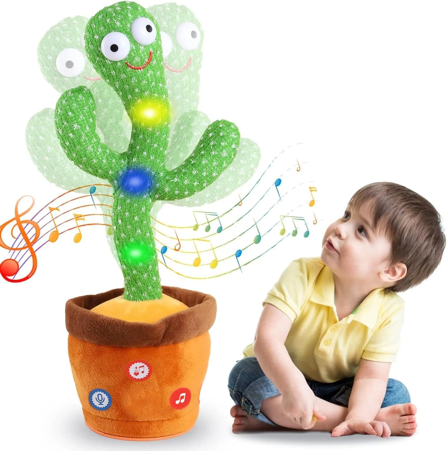 Kids Adjust Volume Dancing Talking Cactus Toys for Baby Boys and Girls, Singing Record Repeating What You Say Sunny Cactus Electronic Light Up Plush Toy with 120 English Songs for Home Decor