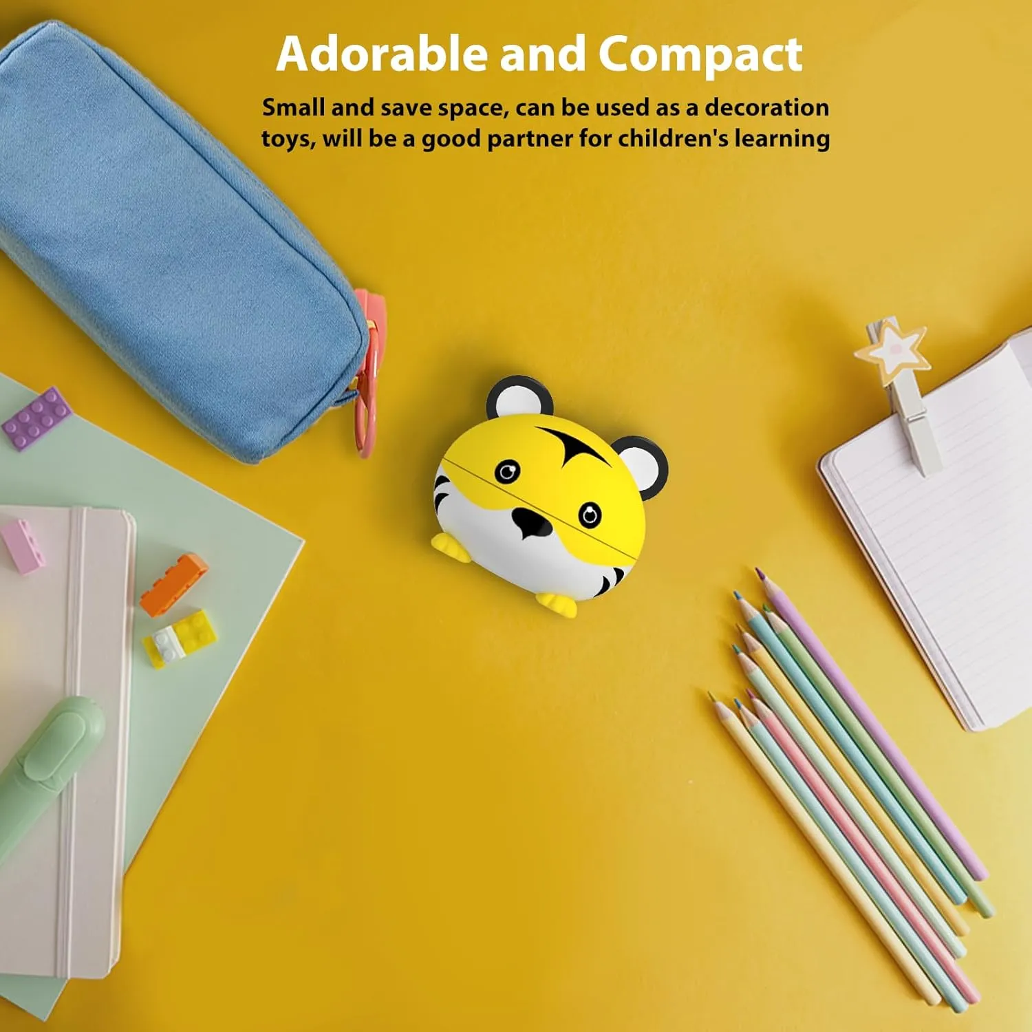 Kids Bluetooth Earbuds for Age 6 and Above, Tiger Shape and IPX6, Comfort Wireless Headphones for Kids with Microphone, Safe Volume Limited for School/iPad/PC/TV/Cellphones, Yellow