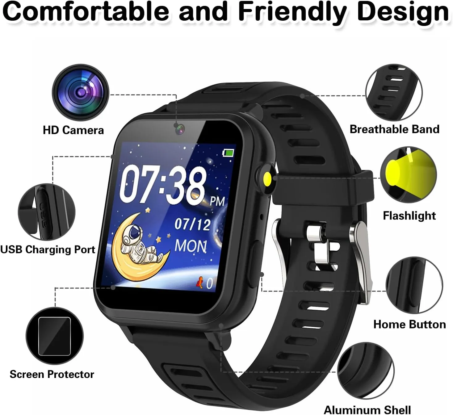 Kids Game Smart Watch for Kids with 24 Puzzle Games HD Touch Screen Camera Music Player Pedometer Alarm Clock Calculator Flashlight 12/24hr Kids Watch Gift for 4-12 Year Old Boys Toys for Kids