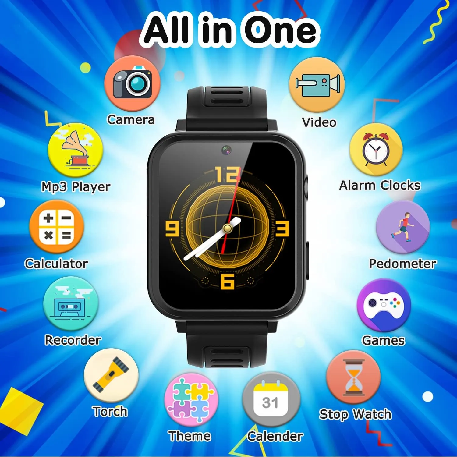 Kids Game Smart Watch for Kids with 24 Puzzle Games HD Touch Screen Camera Music Player Pedometer Alarm Clock Calculator Flashlight 12/24hr Kids Watch Gift for 4-12 Year Old Boys Toys for Kids