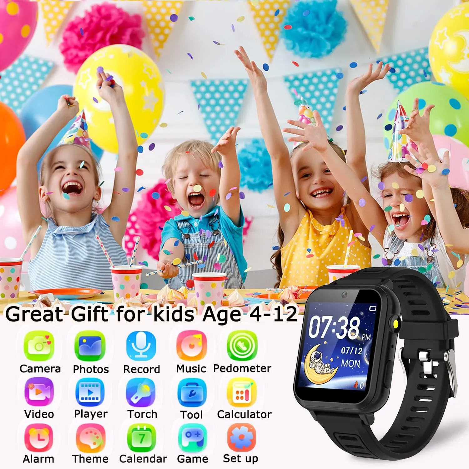 Kids Game Smart Watch for Kids with 24 Puzzle Games HD Touch Screen Camera Music Player Pedometer Alarm Clock Calculator Flashlight 12/24hr Kids Watch Gift for 4-12 Year Old Boys Toys for Kids