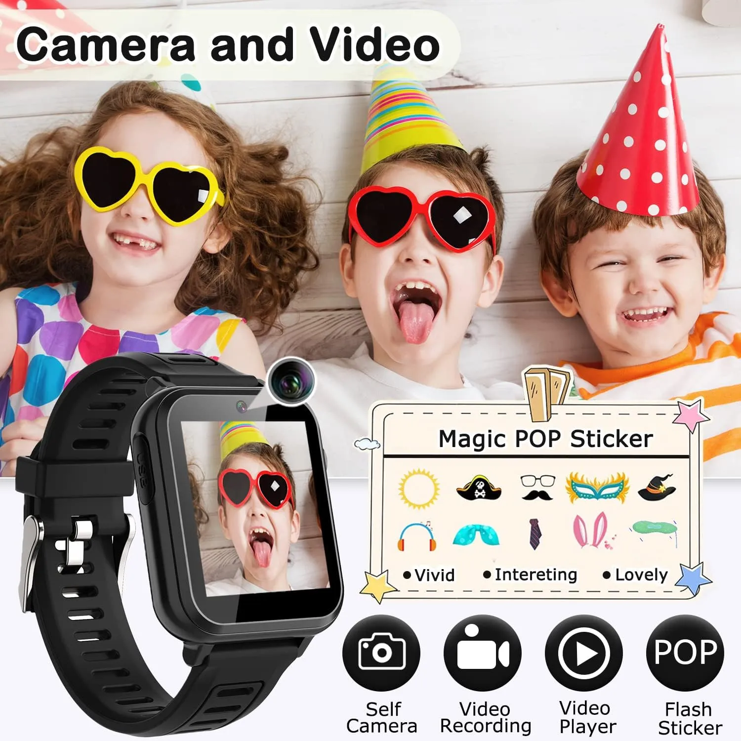 Kids Game Smart Watch for Kids with 24 Puzzle Games HD Touch Screen Camera Music Player Pedometer Alarm Clock Calculator Flashlight 12/24hr Kids Watch Gift for 4-12 Year Old Boys Toys for Kids