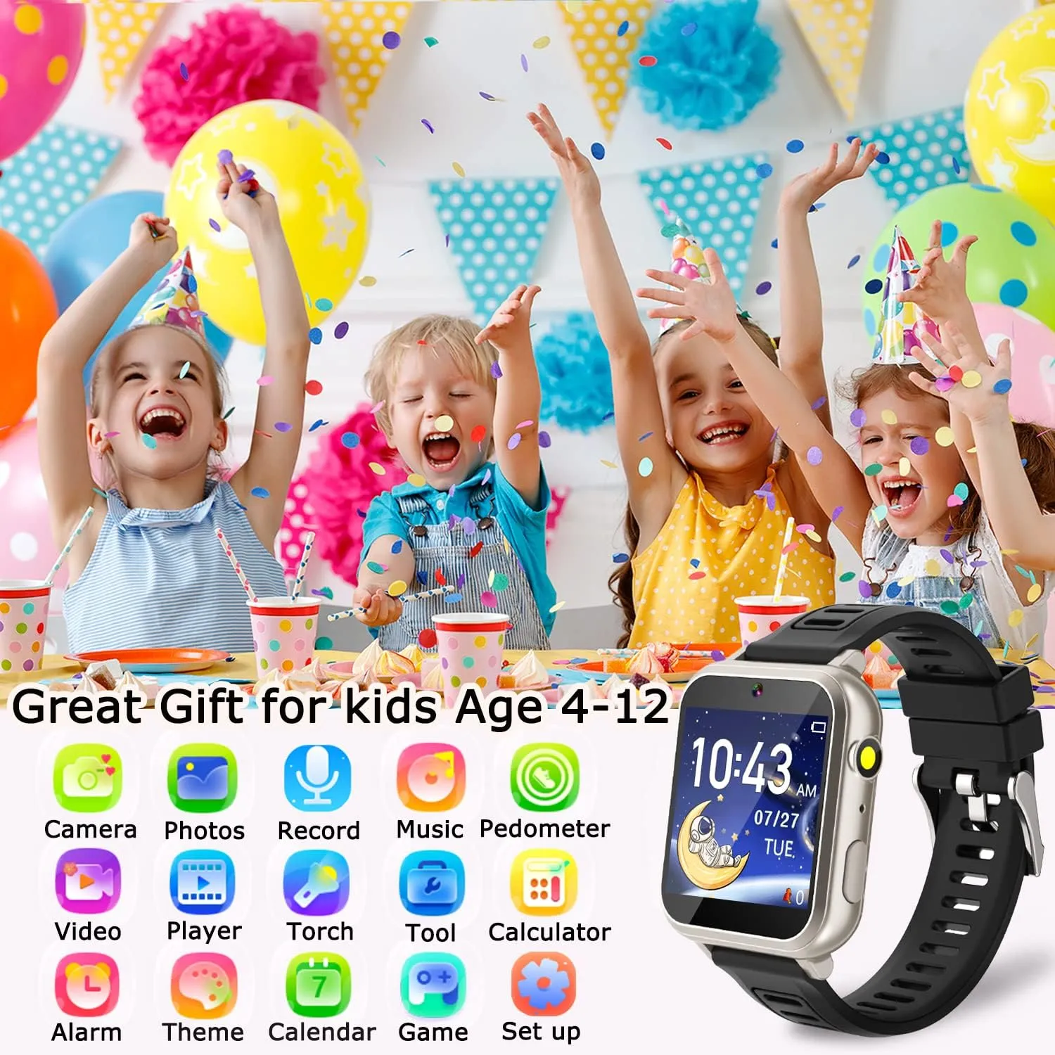Kids Game Smart Watch for Kids with 24 Puzzle Games HD Touch Screen Camera Video Music Player Pedometer Alarm Audiostory Flashlight 12/24hr Kids Watch Gift for 4-12 Year Old Boys Girls Toys for Kids