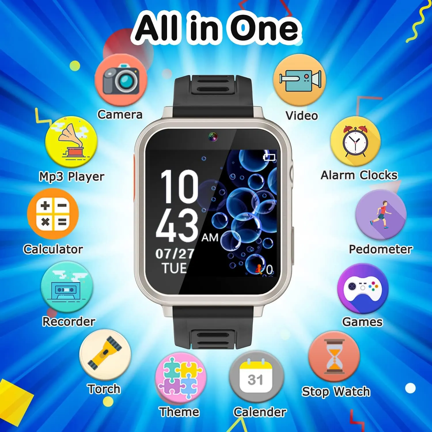 Kids Game Smart Watch for Kids with 24 Puzzle Games HD Touch Screen Camera Video Music Player Pedometer Alarm Audiostory Flashlight 12/24hr Kids Watch Gift for 4-12 Year Old Boys Girls Toys for Kids