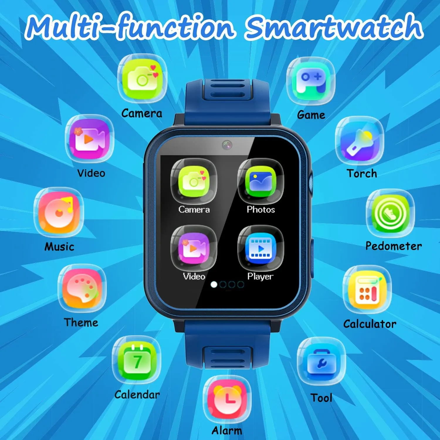Kids Game Smart Watch, with 24 Games HD Touchscreen Video Camera Music Player Pedometer Flashlight Alarm Clock Storybook, Birthday Gifts for 5-12 Year Olds Boys Include Screen Protectors