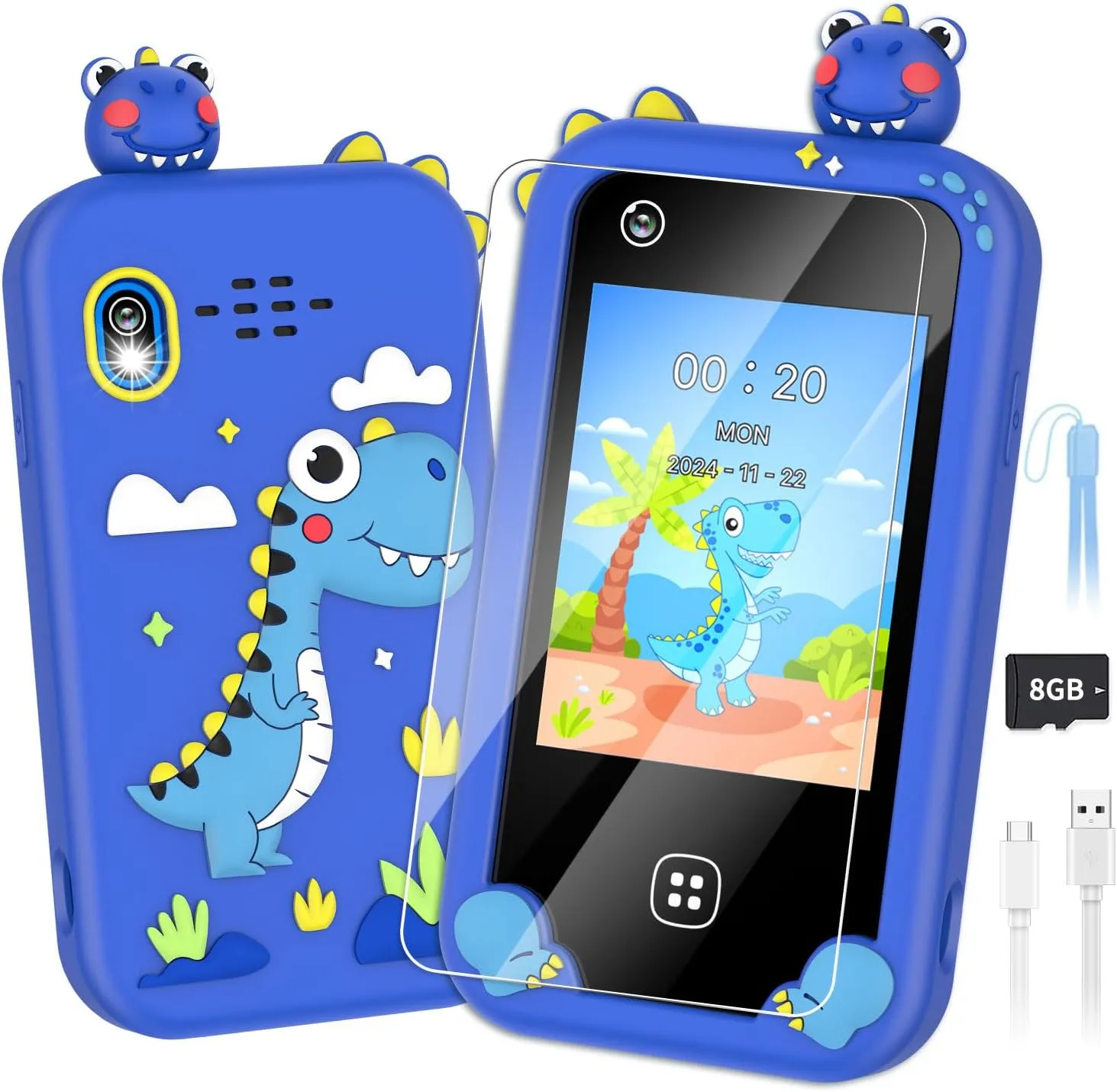 Kids Smart Phone for Boys Ages 3-8, Toy Cell Phone for Kids, Christmas Birthday Gifts for Boys, Toddler Learning Play Toy Phone with Touchscreen, Dual Camera, Game, Music, Storybook, 8GB SD Card(Blue)