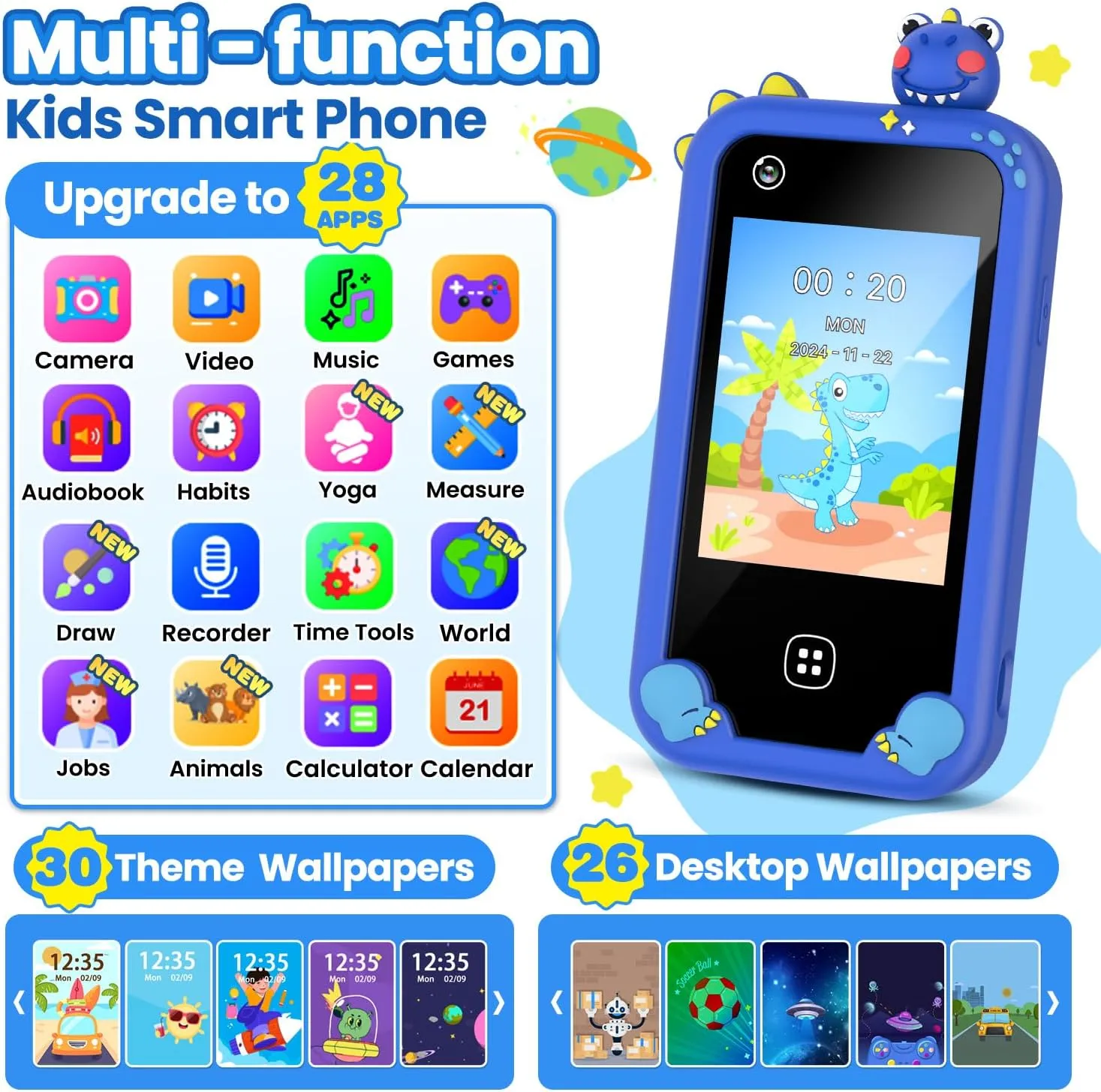 Kids Smart Phone for Boys Ages 3-8, Toy Cell Phone for Kids, Christmas Birthday Gifts for Boys, Toddler Learning Play Toy Phone with Touchscreen, Dual Camera, Game, Music, Storybook, 8GB SD Card(Blue)