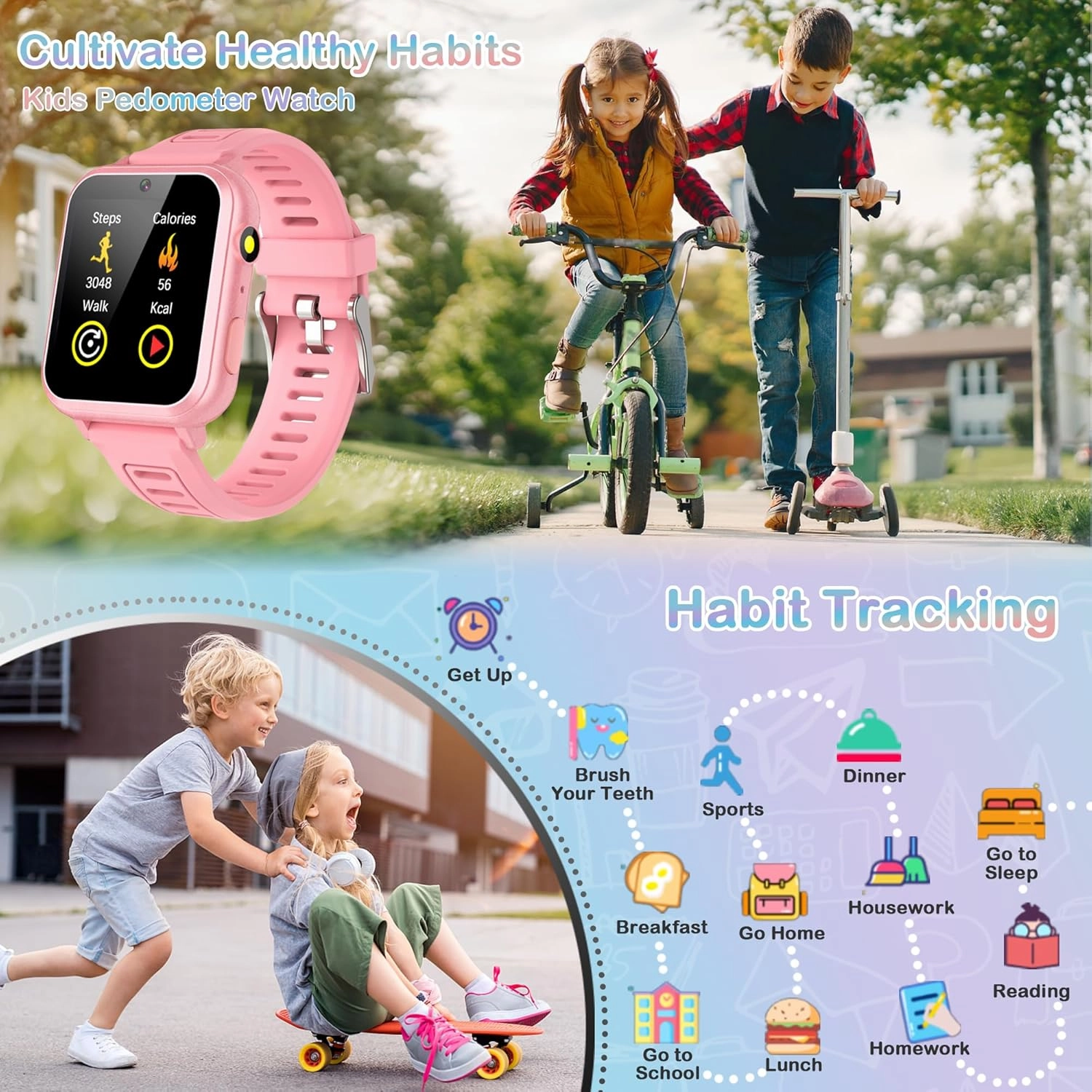 Kids Smart Watch Gift for Girls Age 3-12 Kids Watches 24 Games Touch Screen Music Player Camera Alarm Clock Calculator Flashlight 12/24 hr Educational Toys Birthday Gifts for Girls Ages 6 7 8 9 10