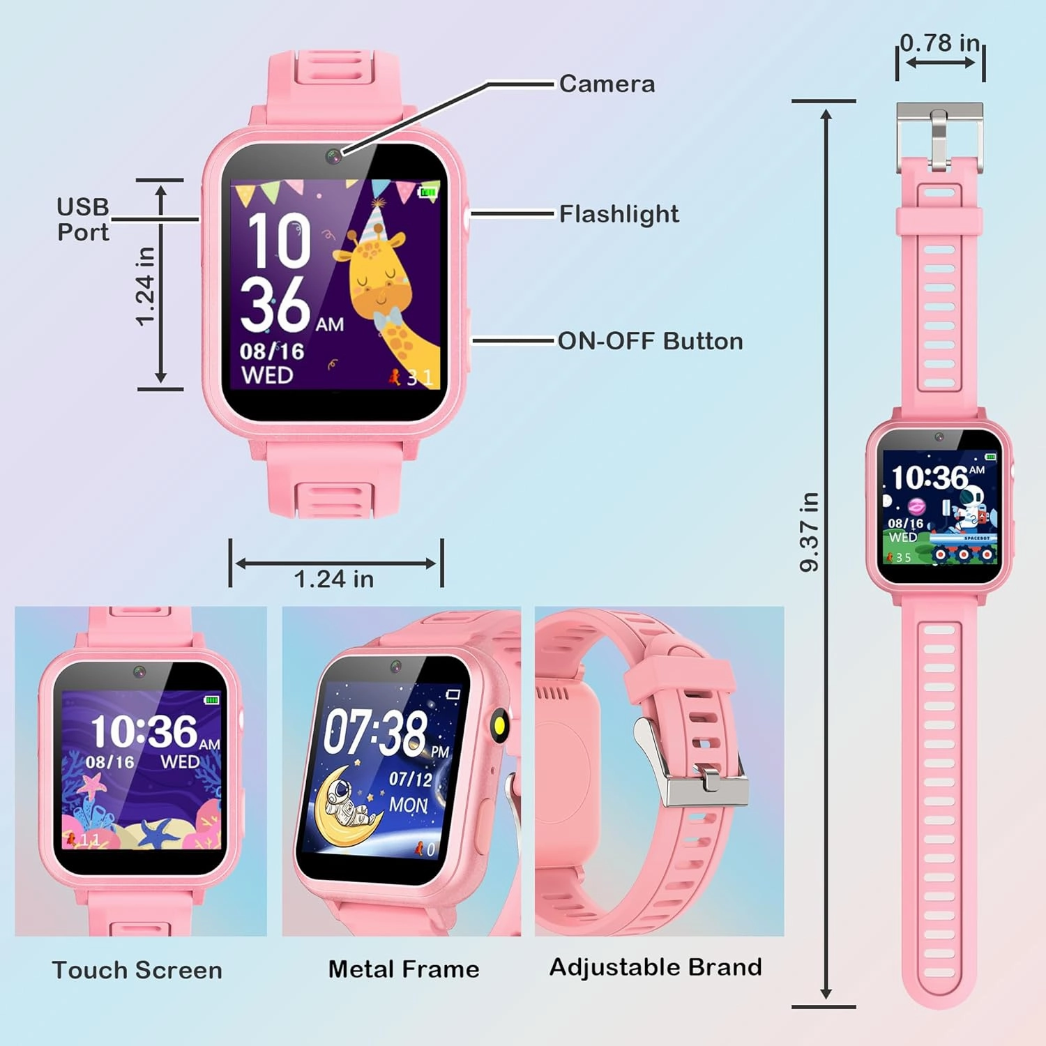 Kids Smart Watch Gift for Girls Age 3-12 Kids Watches 24 Games Touch Screen Music Player Camera Alarm Clock Calculator Flashlight 12/24 hr Educational Toys Birthday Gifts for Girls Ages 6 7 8 9 10