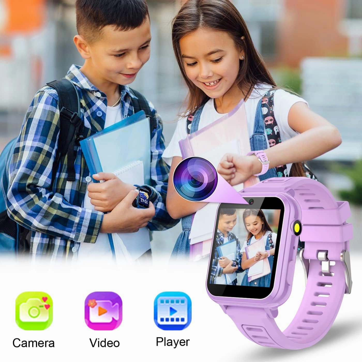 Kids Smart Watches Girls with HD Touch Screen Camera Music Player 24 Puzzle Games Pedometer Alarm Clock Calculator Torch, 12/24 hr Kids Watches Toys for Age 3-12 Year Olds Gifts Girls