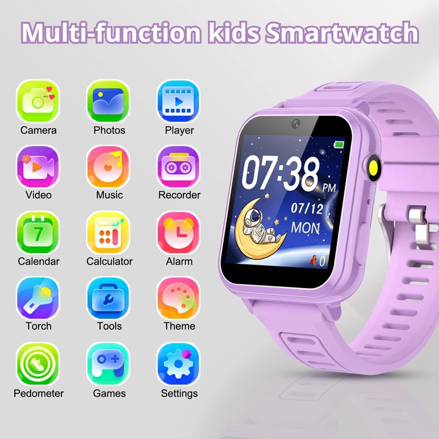 Kids Smart Watches Girls with HD Touch Screen Camera Music Player 24 Puzzle Games Pedometer Alarm Clock Calculator Torch, 12/24 hr Kids Watches Toys for Age 3-12 Year Olds Gifts Girls